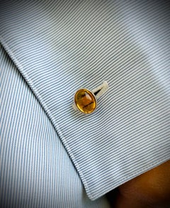 12.1 Carats Citrine Gemstone Men's Cufflinks in 925 Sterling Silver
