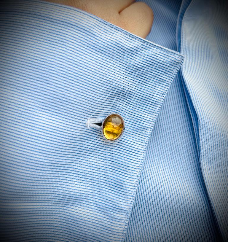 Modern 12.1 Carats Citrine Gemstone Men's Cufflinks in 925 Sterling Silver For Sale