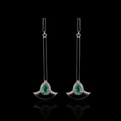 1.21 carats Natural Emerald, Black Enamel & Diamonds Chandelier Earrings