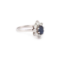 1.21 Carats Sapphire Diamonds 18 Carats White Gold Pompadour Ring