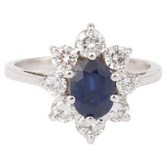 Vintage 1.21 Carats Sapphire Diamonds 18 Carats White Gold Pompadour Ring