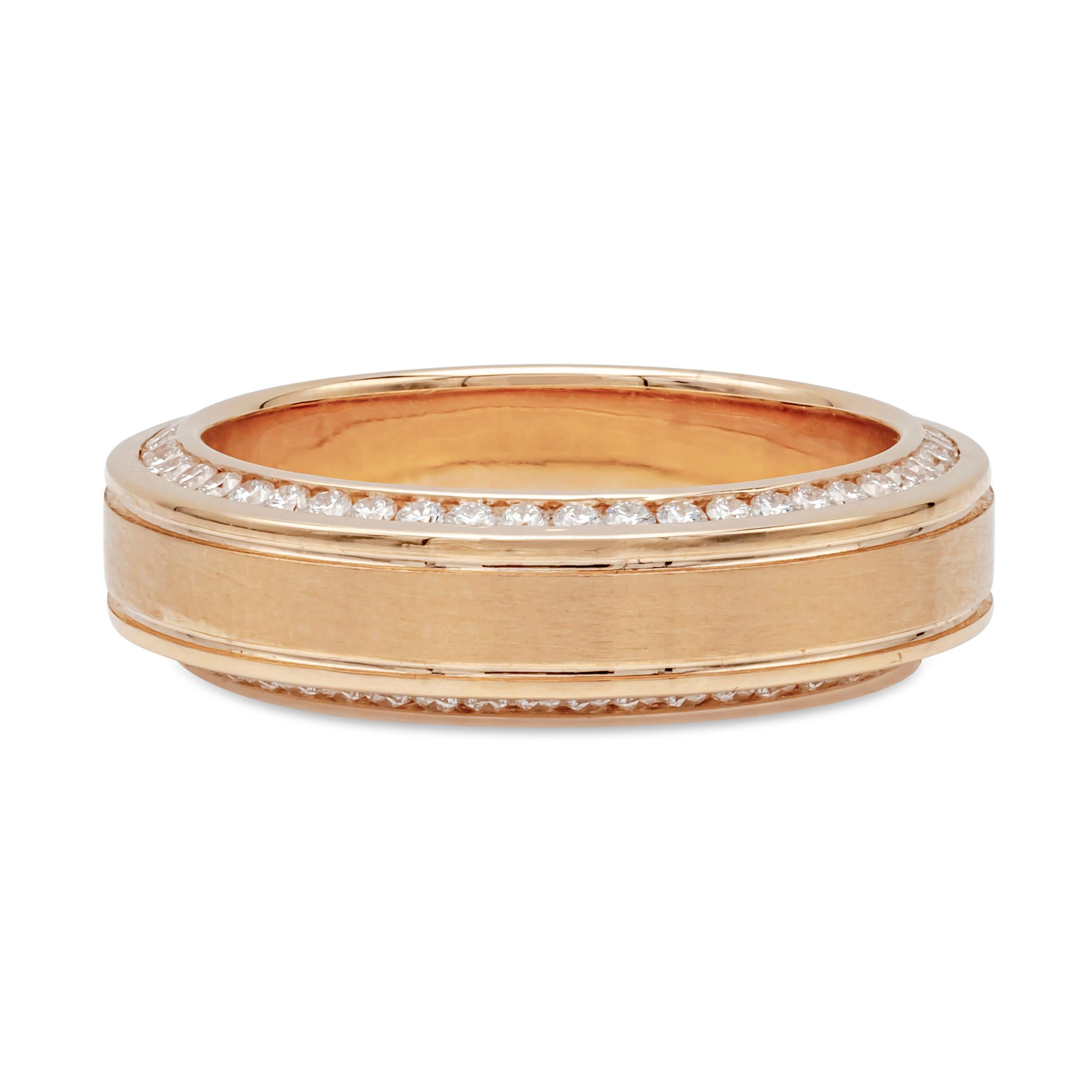 Contemporary 1.21 Carats Total Brilliant Round Diamond Men's Wedding Band in Rose Gold For Sale