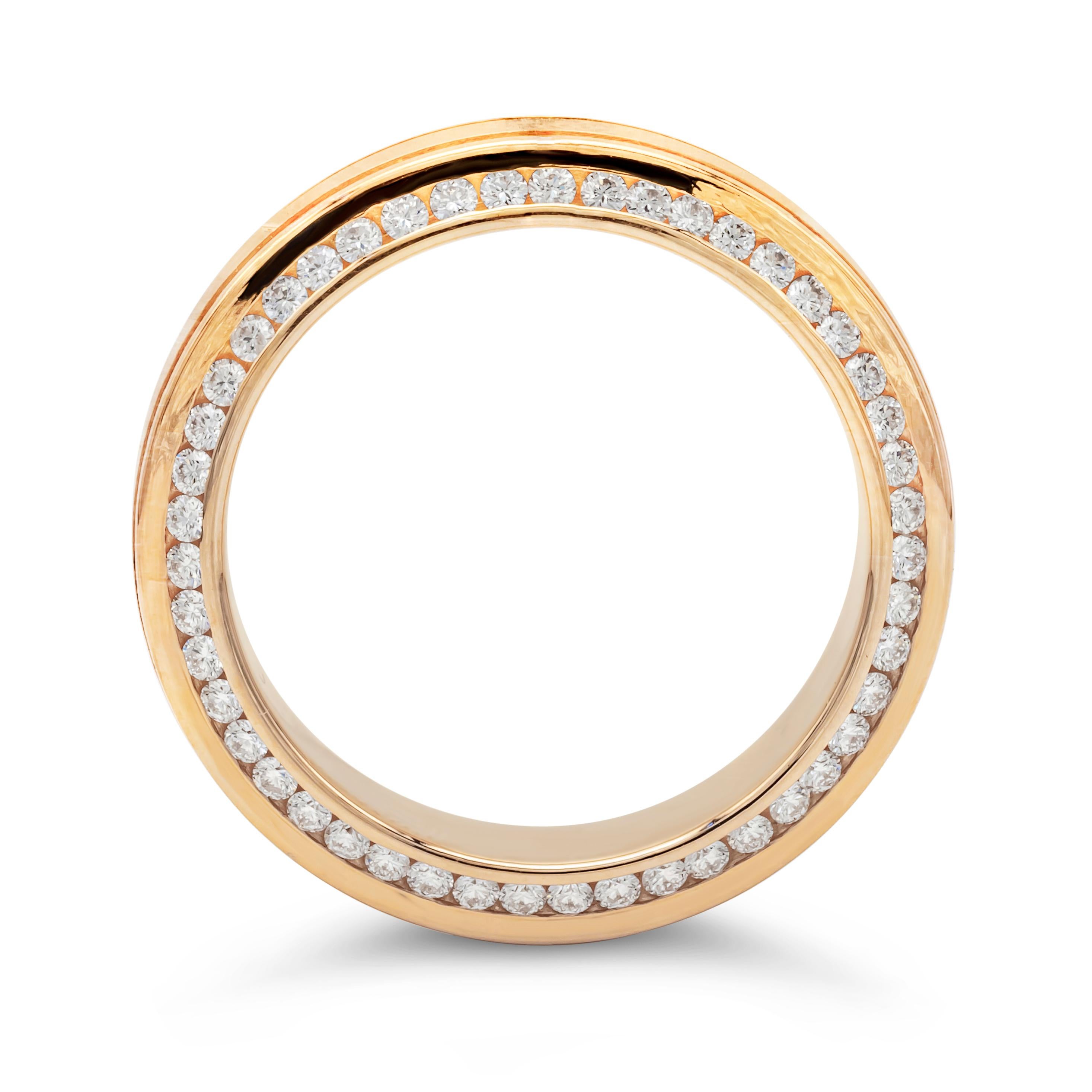 Round Cut 1.21 Carats Total Brilliant Round Diamond Men's Wedding Band in Rose Gold For Sale