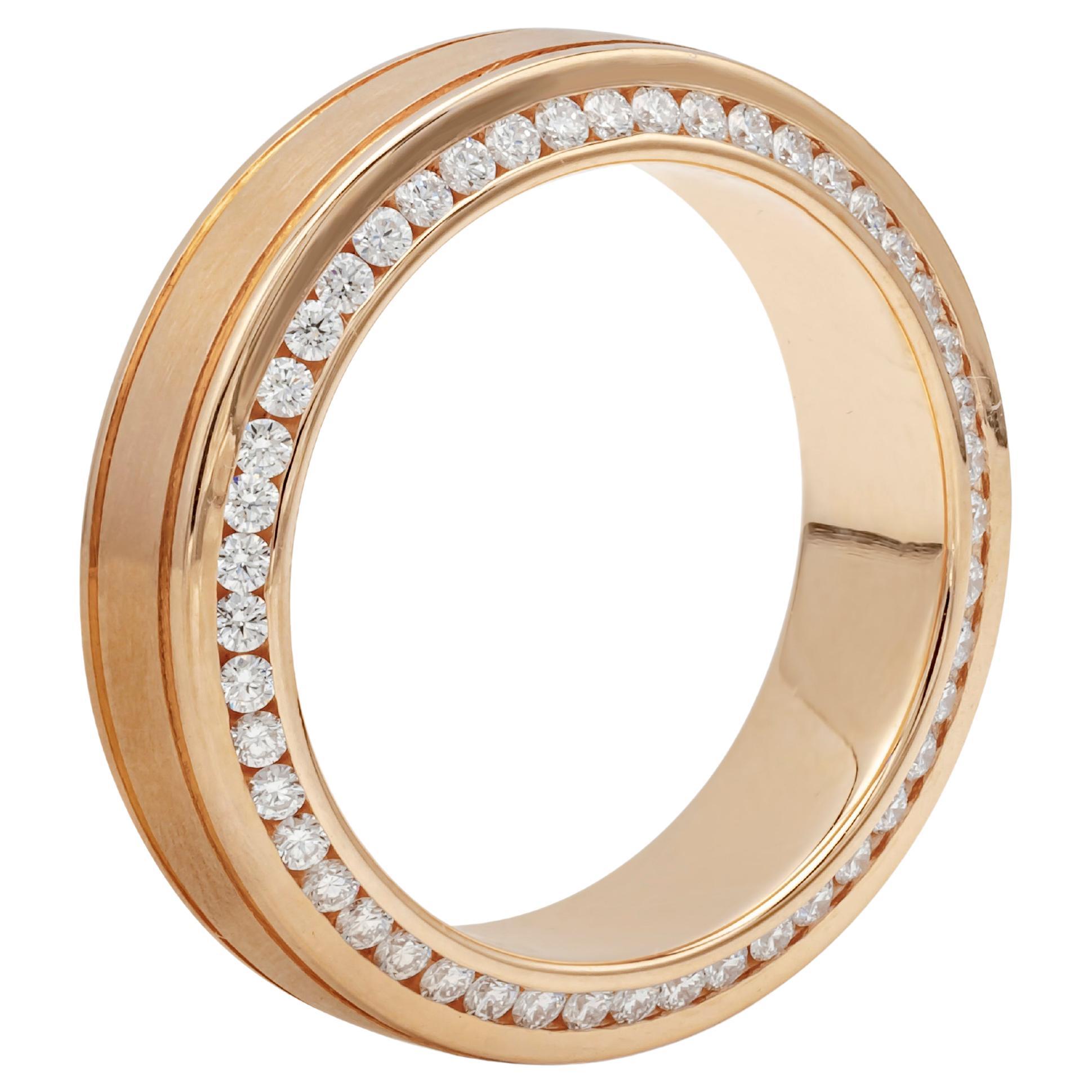 1.21 Carats Total Brilliant Round Diamond Men's Wedding Band in Rose Gold For Sale