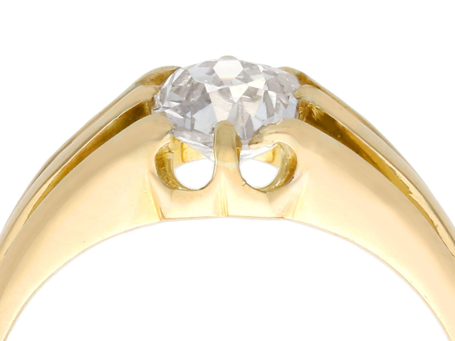 A stunning, fine and impressive antique 1.21 carat old European round cut diamond, 18k yellow gold solitaire ring; an addition to our antique estate jewelry collections.

This stunning, fine and impressive antique solitaire ring has been crafted in
