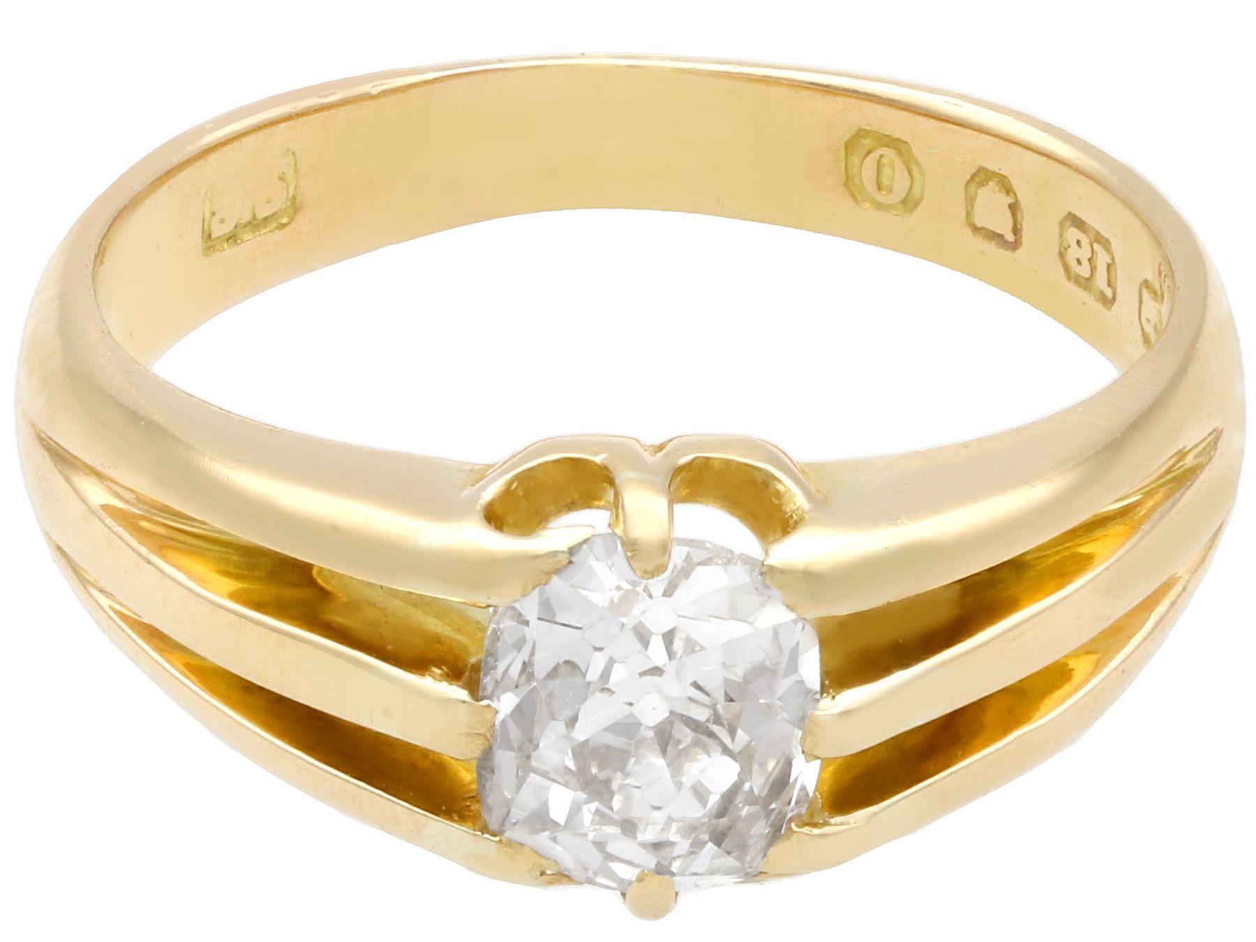 1900s Antique 1.21 Carat Diamond and Yellow Gold Solitaire Engagement Ring In Excellent Condition In Jesmond, Newcastle Upon Tyne