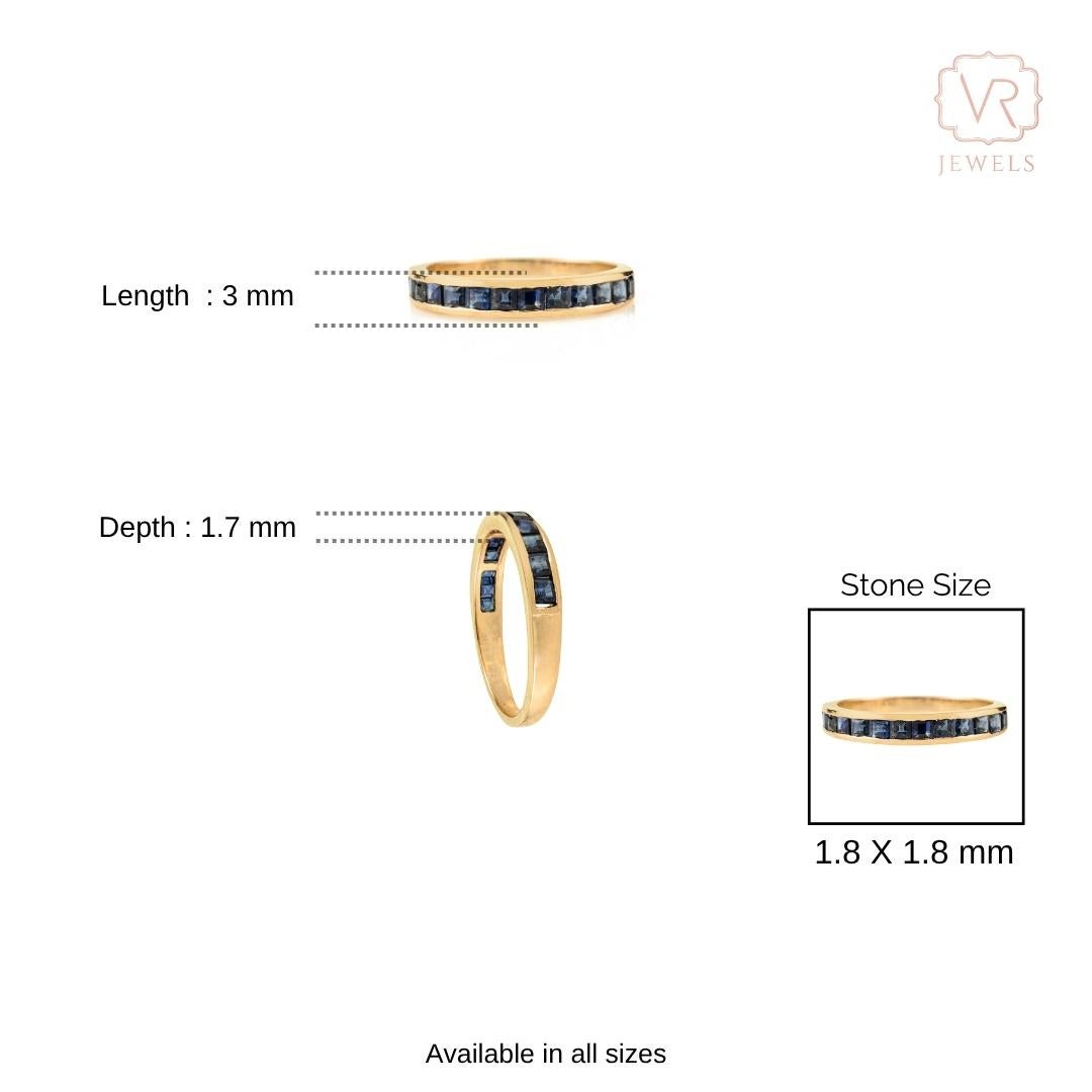 Im Angebot: 1,21 ct natürlichen blauen Saphir Kanal Set halbe Ewigkeit Band in 14K Gelbgold () 10