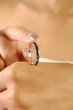 1.21 Ct Natural Blue Sapphire Channel Set Half Eternity Band in 14K Yellow Gold