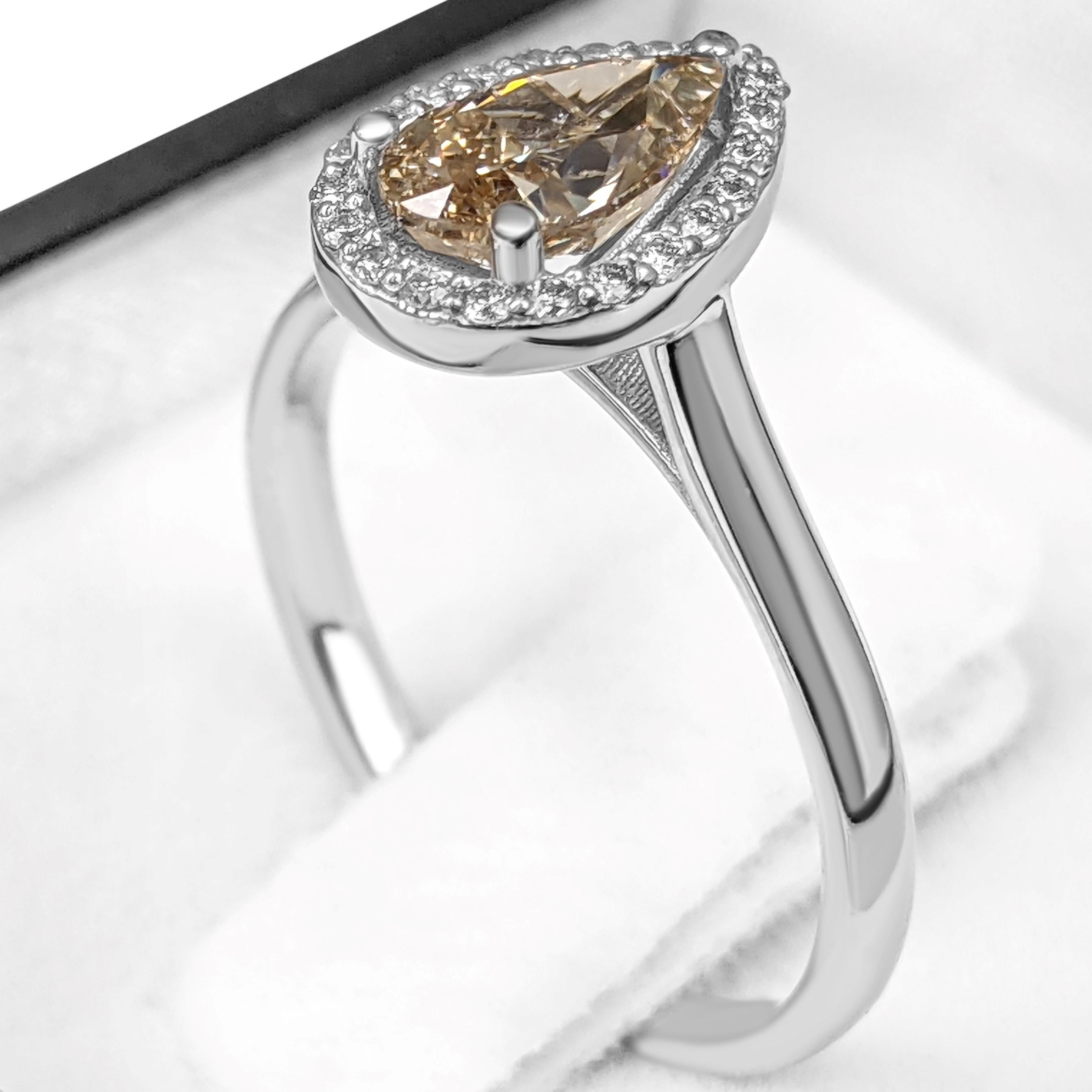 Pear Cut $1 NO RESERVE!  1.21cttw Fancy Pear Diamond Halo, 14k White Gold Ring