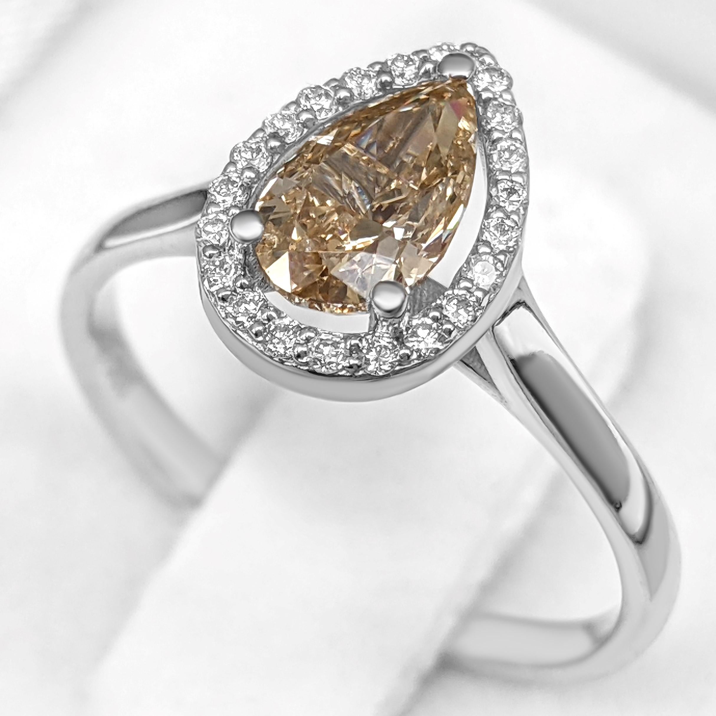 $1 NO RESERVE!  1.21cttw Fancy Pear Diamond Halo, 14k White Gold Ring In New Condition In Ramat Gan, IL