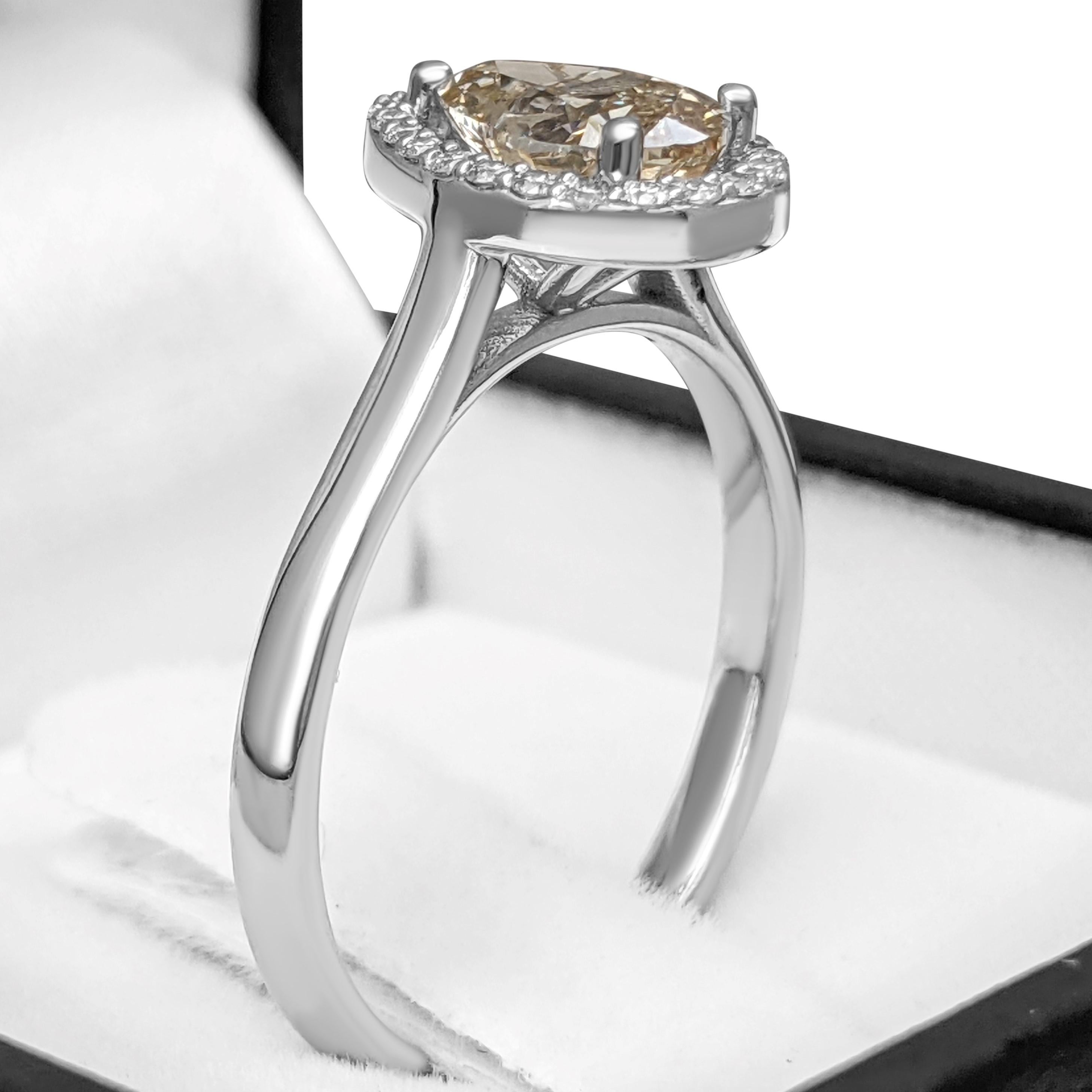 $1 NO RESERVE!  1.21cttw Fancy Pear Diamond Halo, 14k White Gold Ring 1