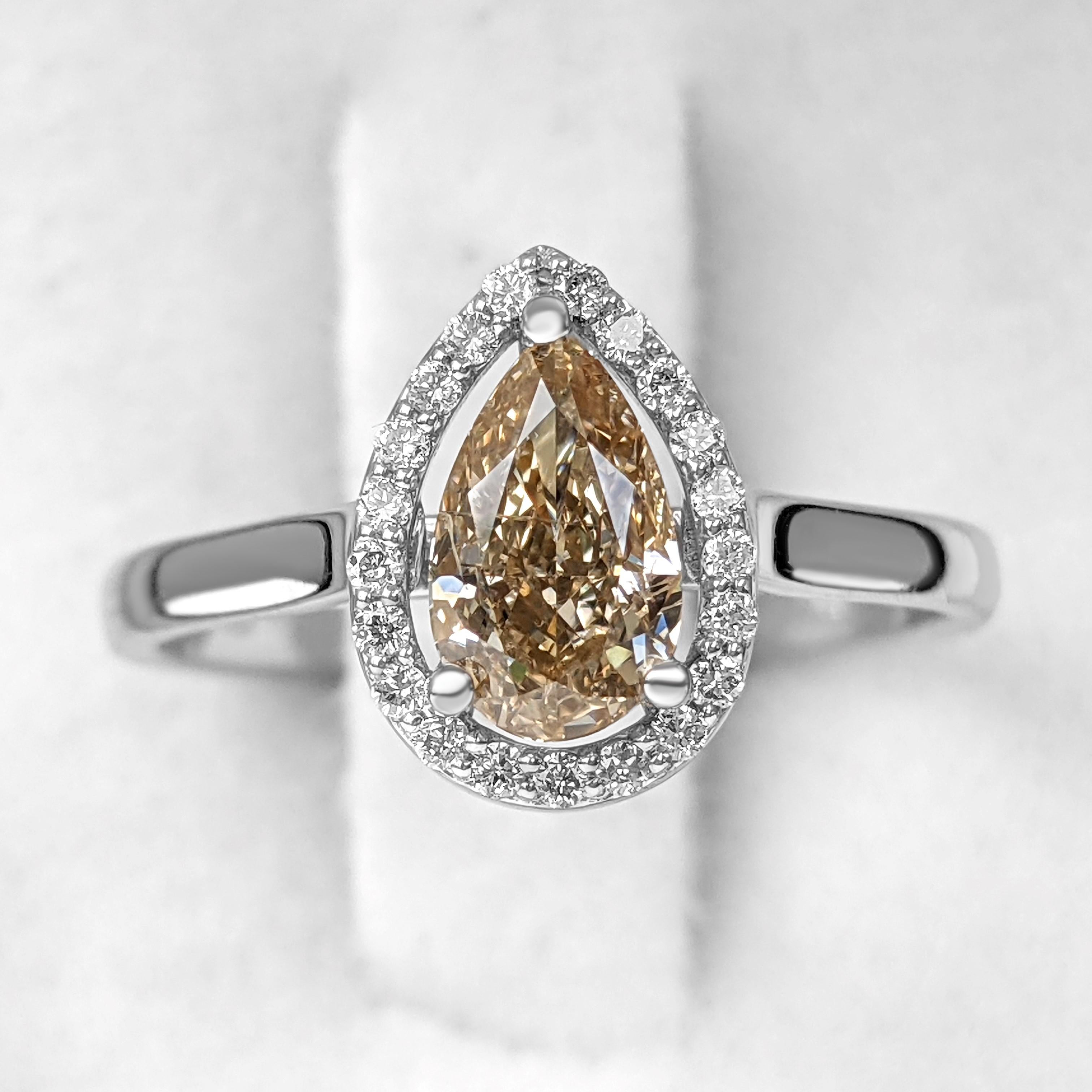 $1 NO RESERVE!  1.21cttw Fancy Pear Diamond Halo, 14k White Gold Ring 2