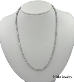 12.1 CTW Round Natural Diamond Straight Tennis Necklace 14K White Gold 20 Inch