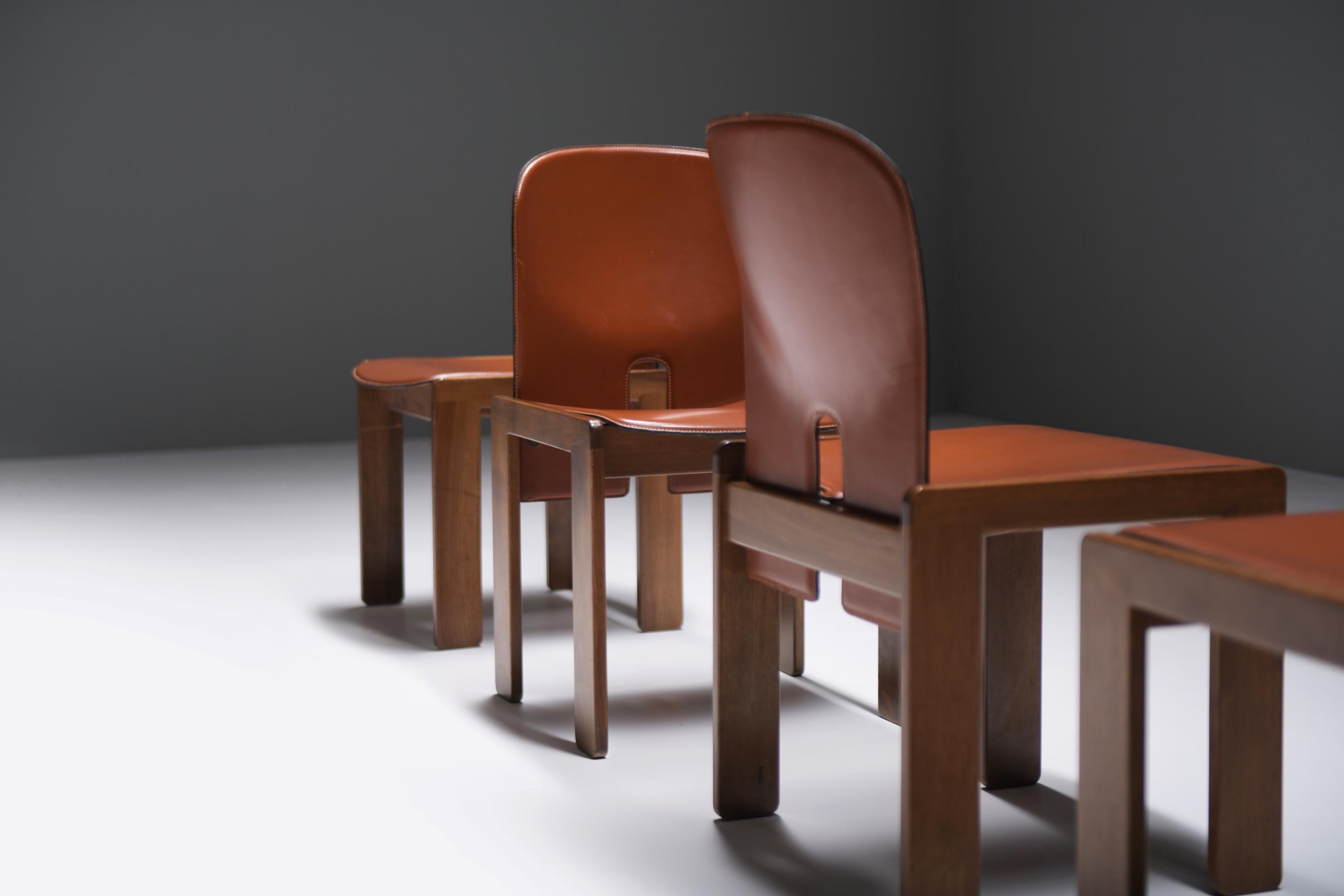 121 Dining Chairs (4)  walnut & brown leather by Afra & Tobia Scarpa - Cassina 7