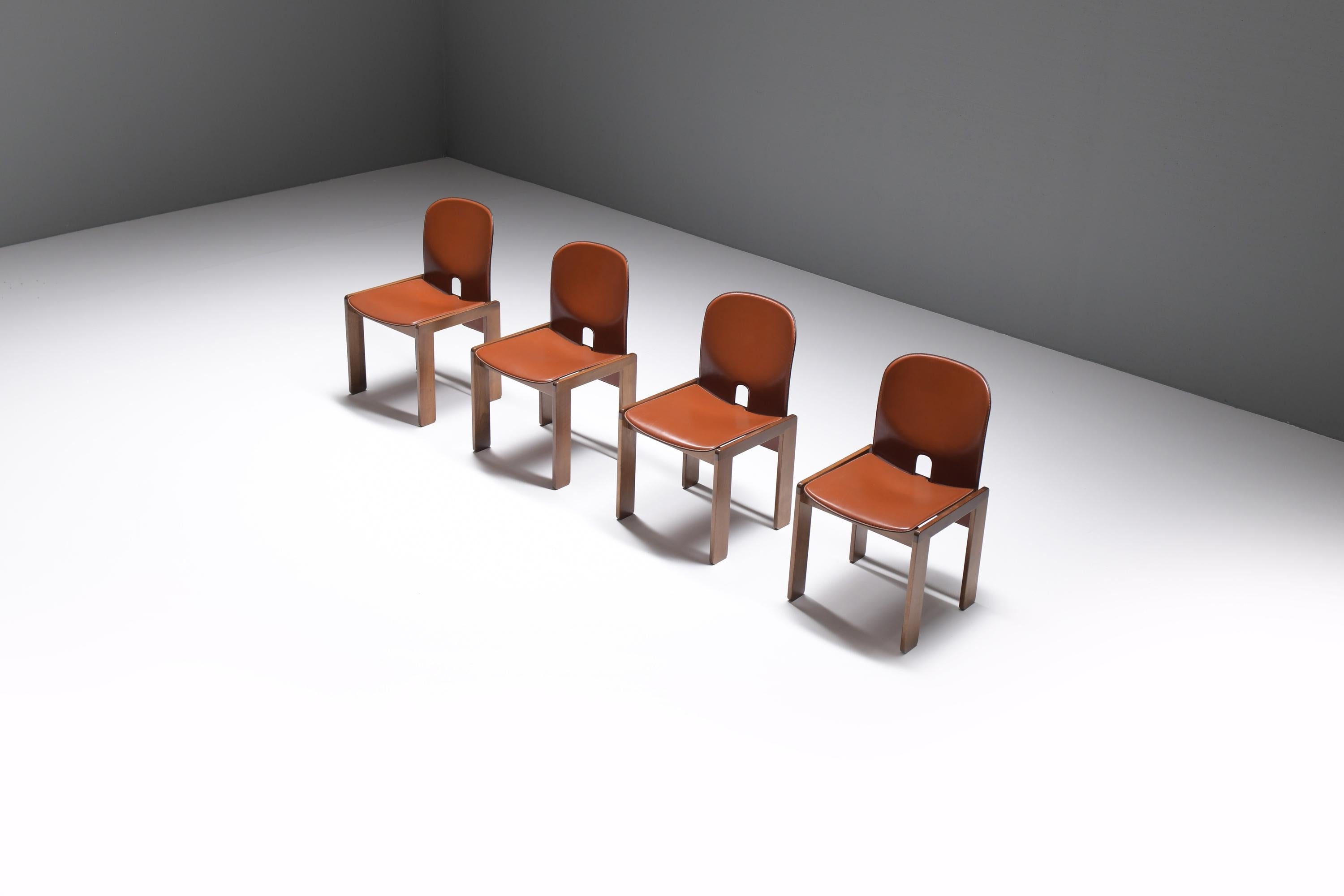 Mid-Century Modern 121 Dining Chairs (4)  walnut & brown leather by Afra & Tobia Scarpa - Cassina