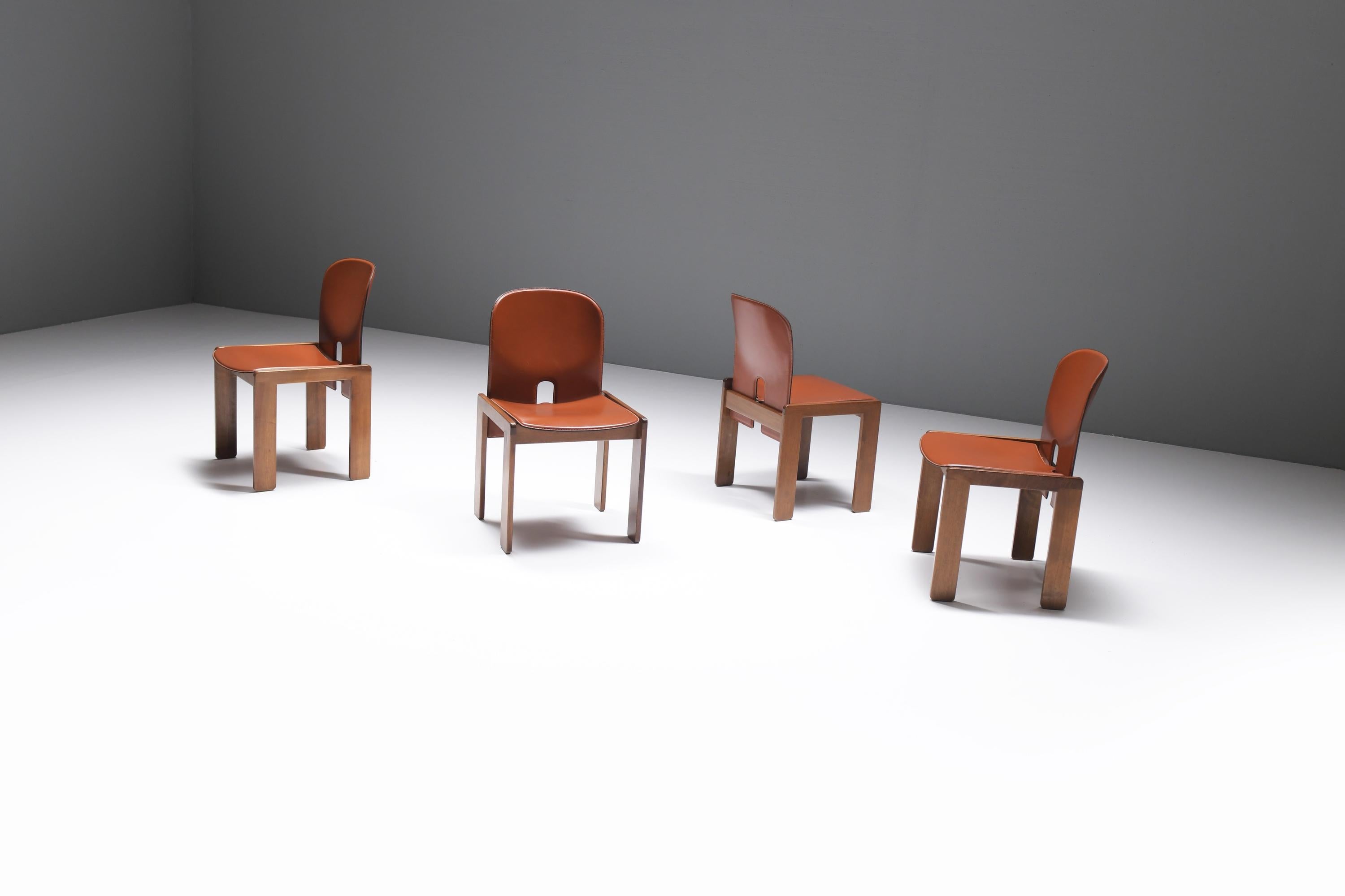 20th Century 121 Dining Chairs (4)  walnut & brown leather by Afra & Tobia Scarpa - Cassina