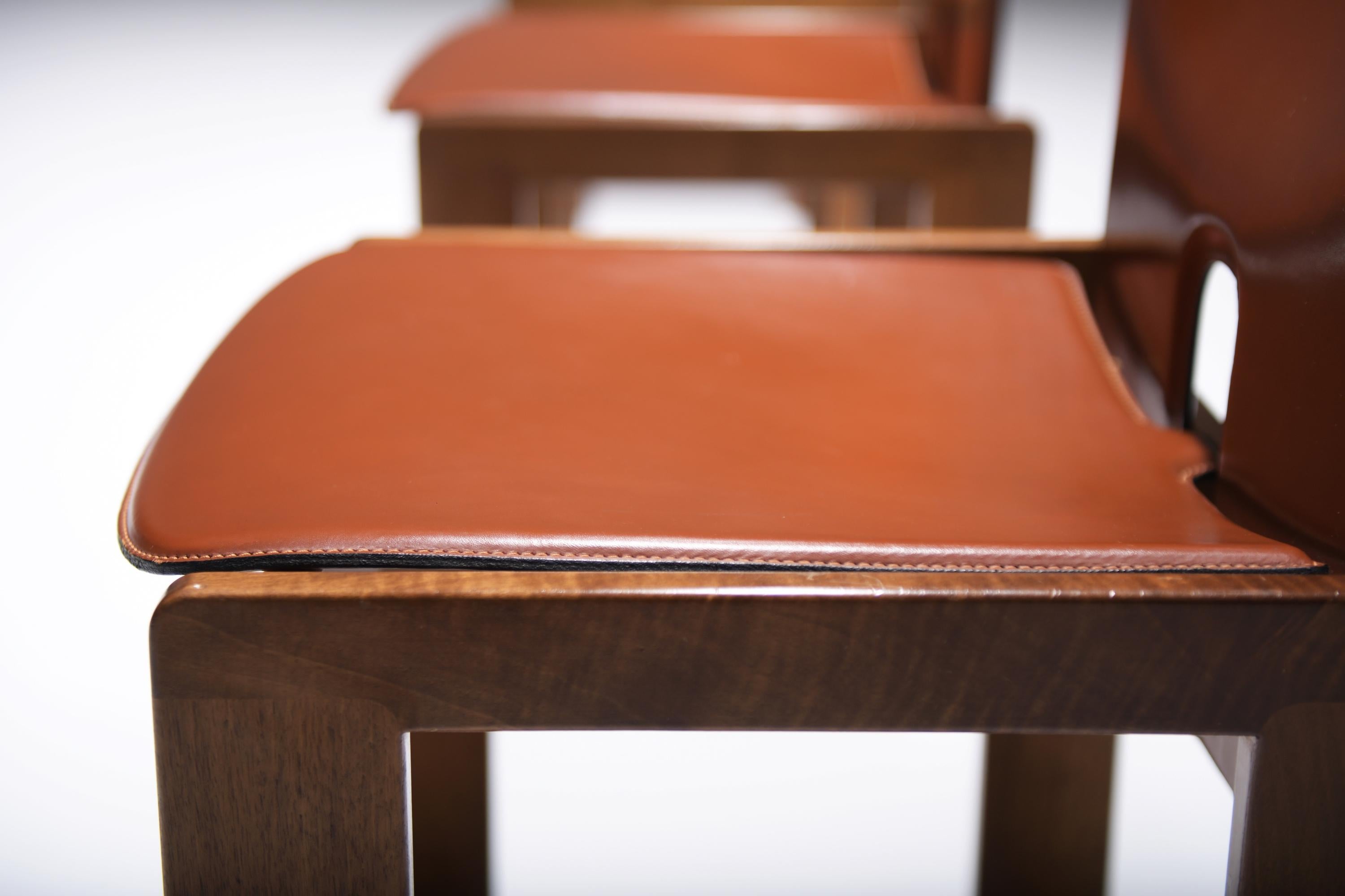 Leather 121 Dining Chairs (4)  walnut & brown leather by Afra & Tobia Scarpa - Cassina