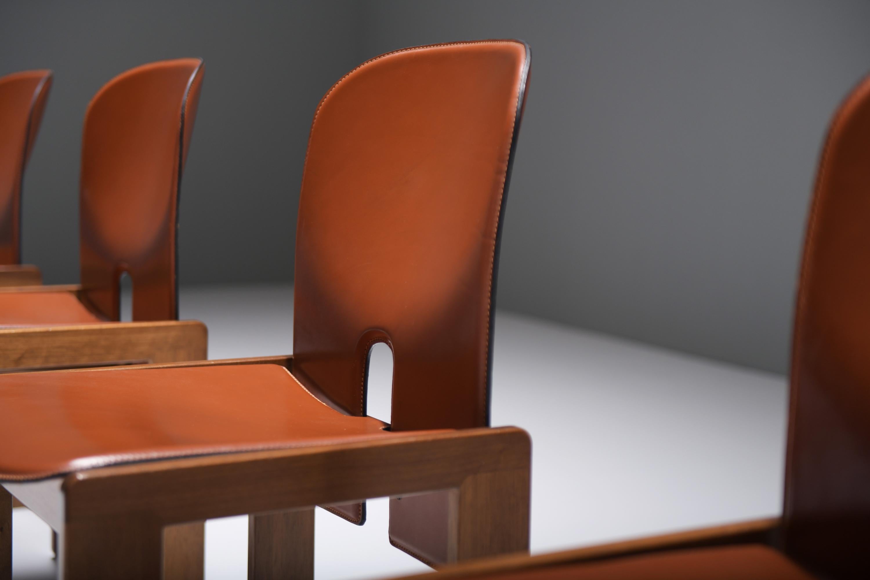 121 Dining Chairs (4)  walnut & brown leather by Afra & Tobia Scarpa - Cassina 1