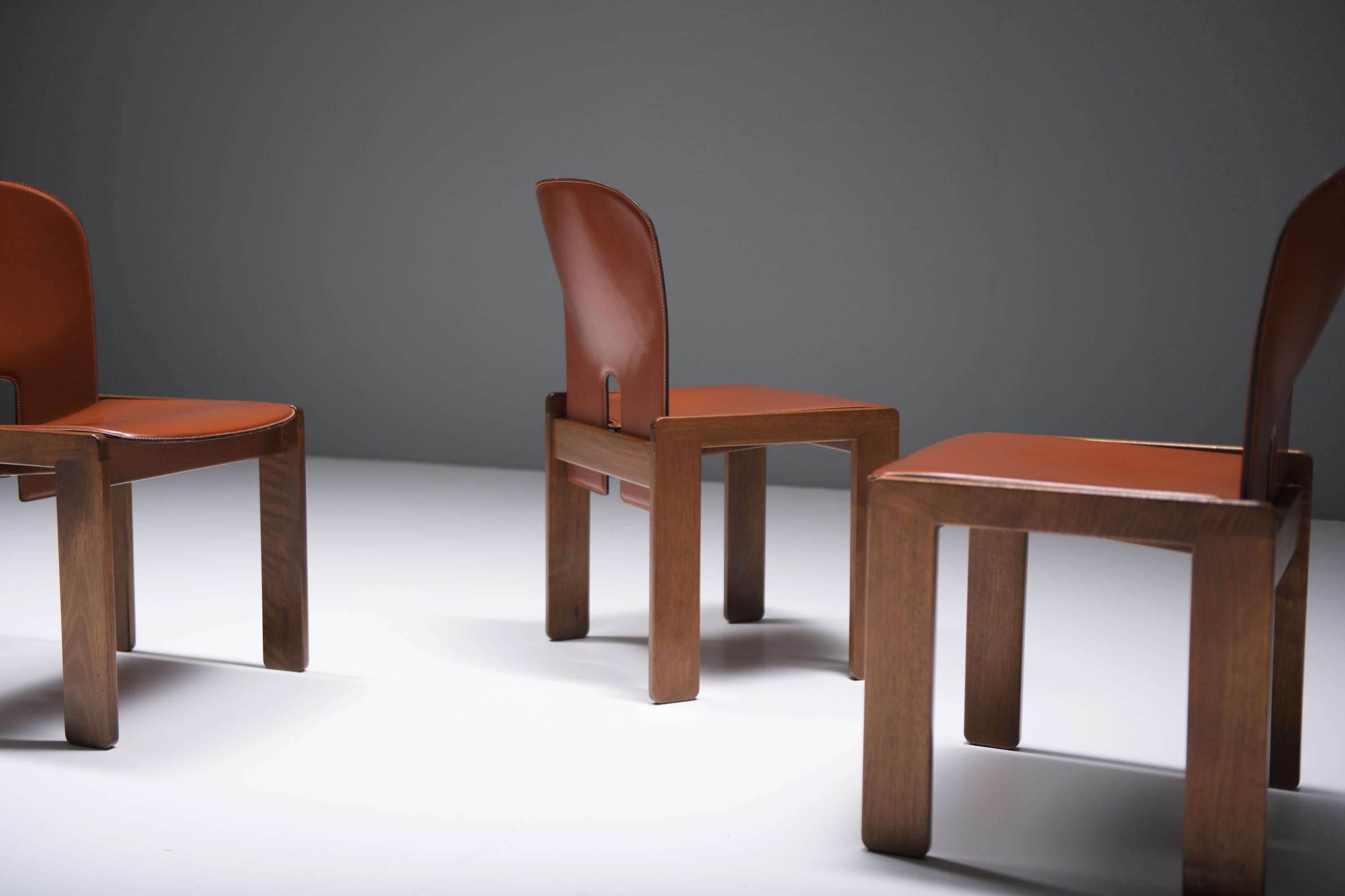 121 Dining Chairs (4)  walnut & brown leather by Afra & Tobia Scarpa - Cassina 3