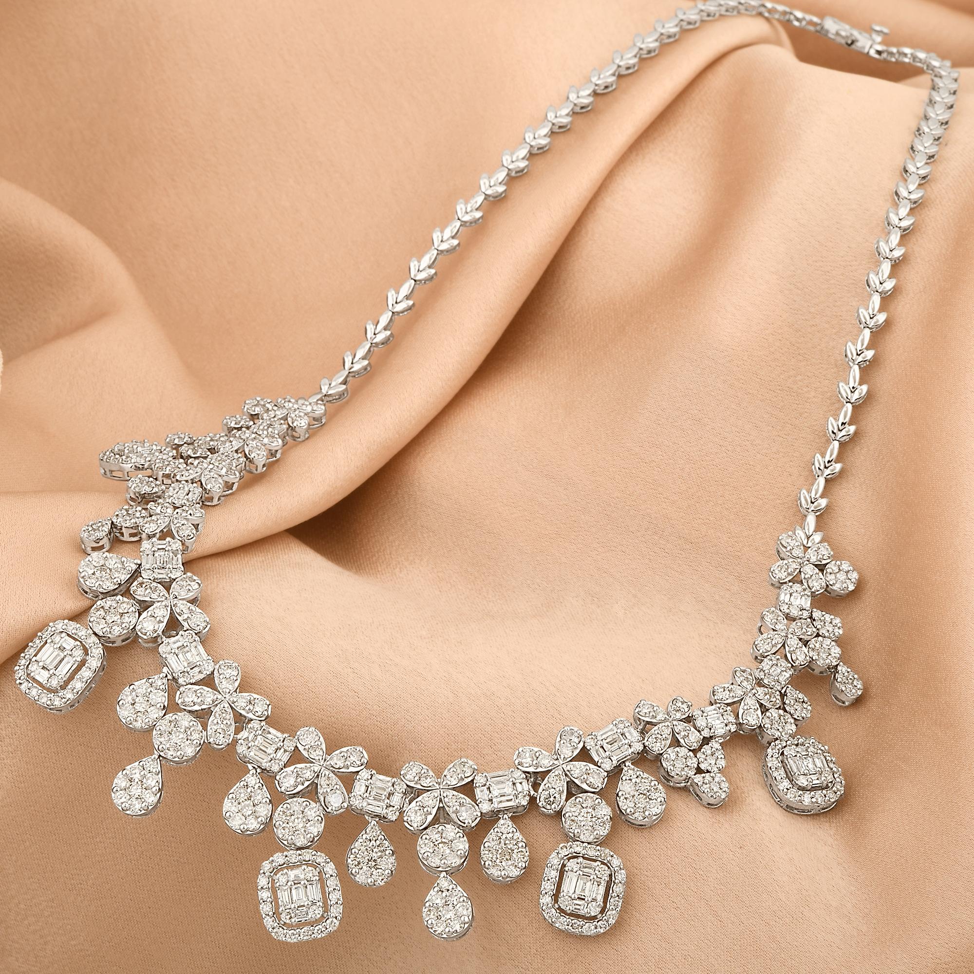 Modern 12.10 Carat Baguette Diamond Pendant Necklace Solid 18k White Gold Fine Jewelry For Sale