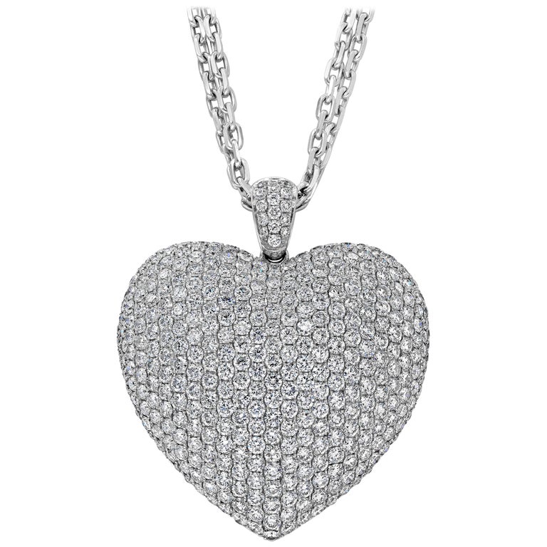 Roman Malakov 12.10 Carat Diamond Pave Heart Pendant Necklace at 1stDibs