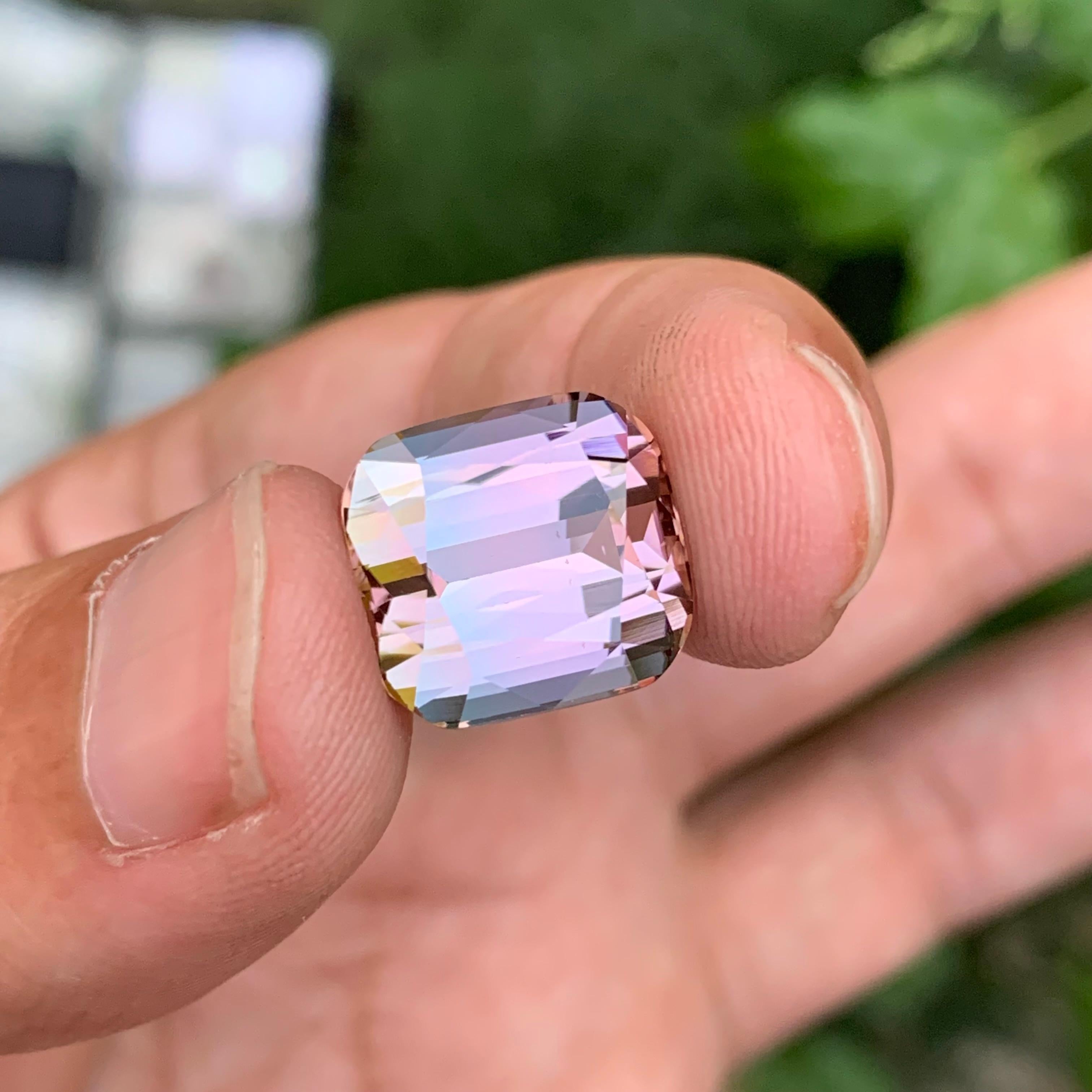 Cushion Cut 12.10 Carat Genuine Natural Faceted Bi-Colour Tourmaline Cushion Shape Gemstone For Sale