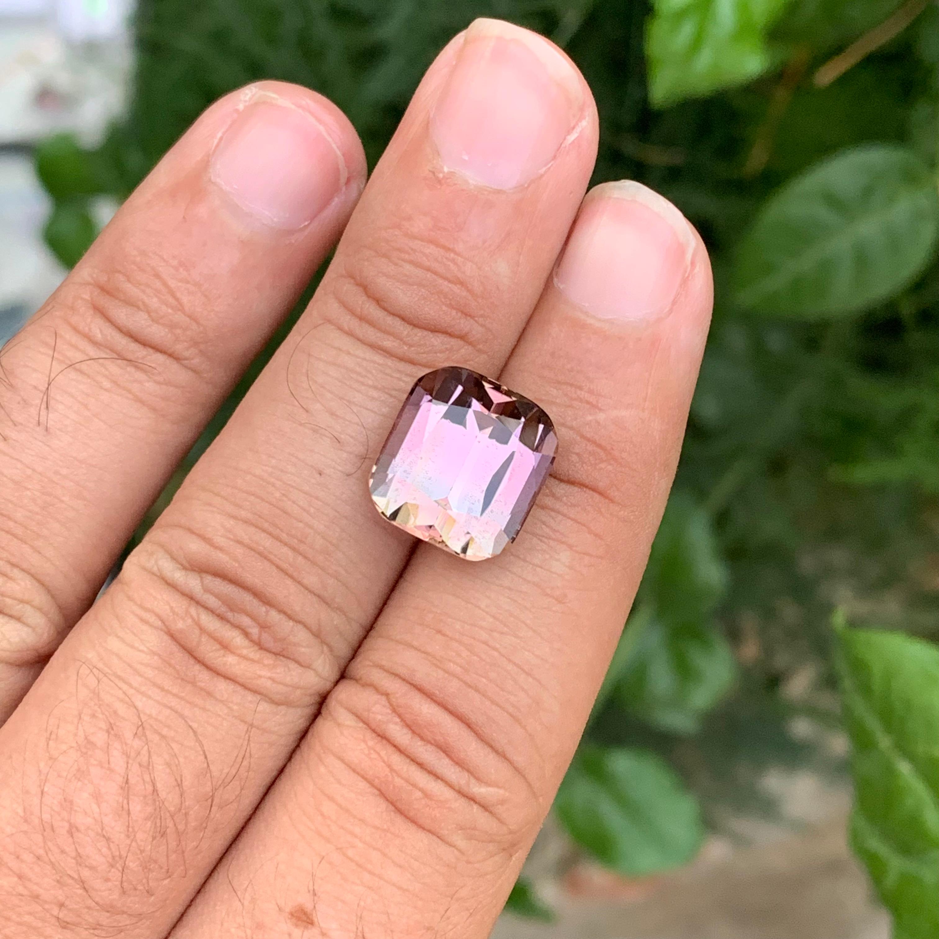 Women's or Men's 12.10 Carat Genuine Natural Faceted Bi-Colour Tourmaline Cushion Shape Gemstone For Sale