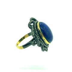 12.10 Carat Lapis 1.35 Carat Diamonds Sterling Silver 14 Karat Gold Ring