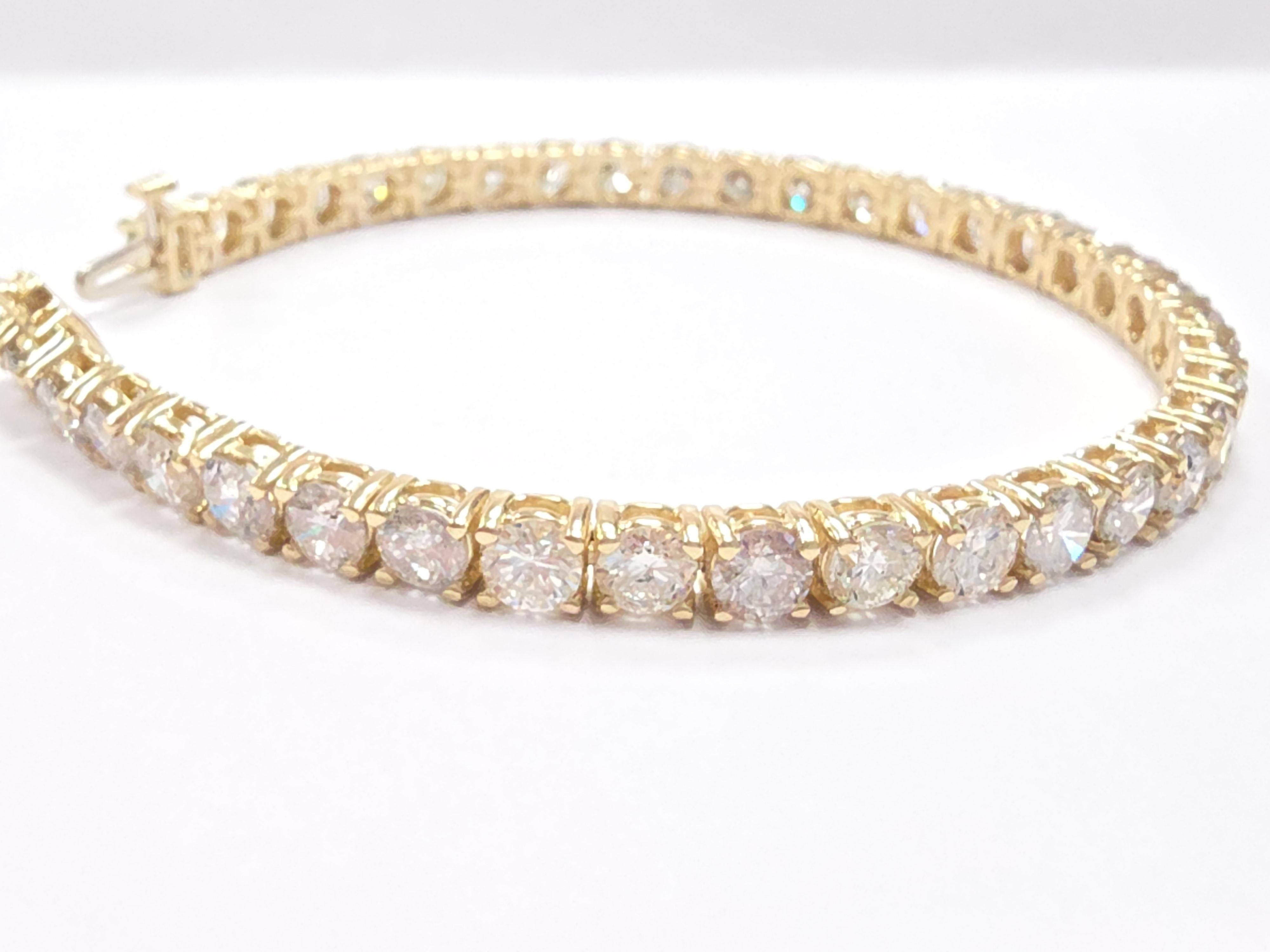 Pulsera de tenis con diamantes naturales de 12,10 quilates y oro amarillo de 14 quilates Corte brillante en venta