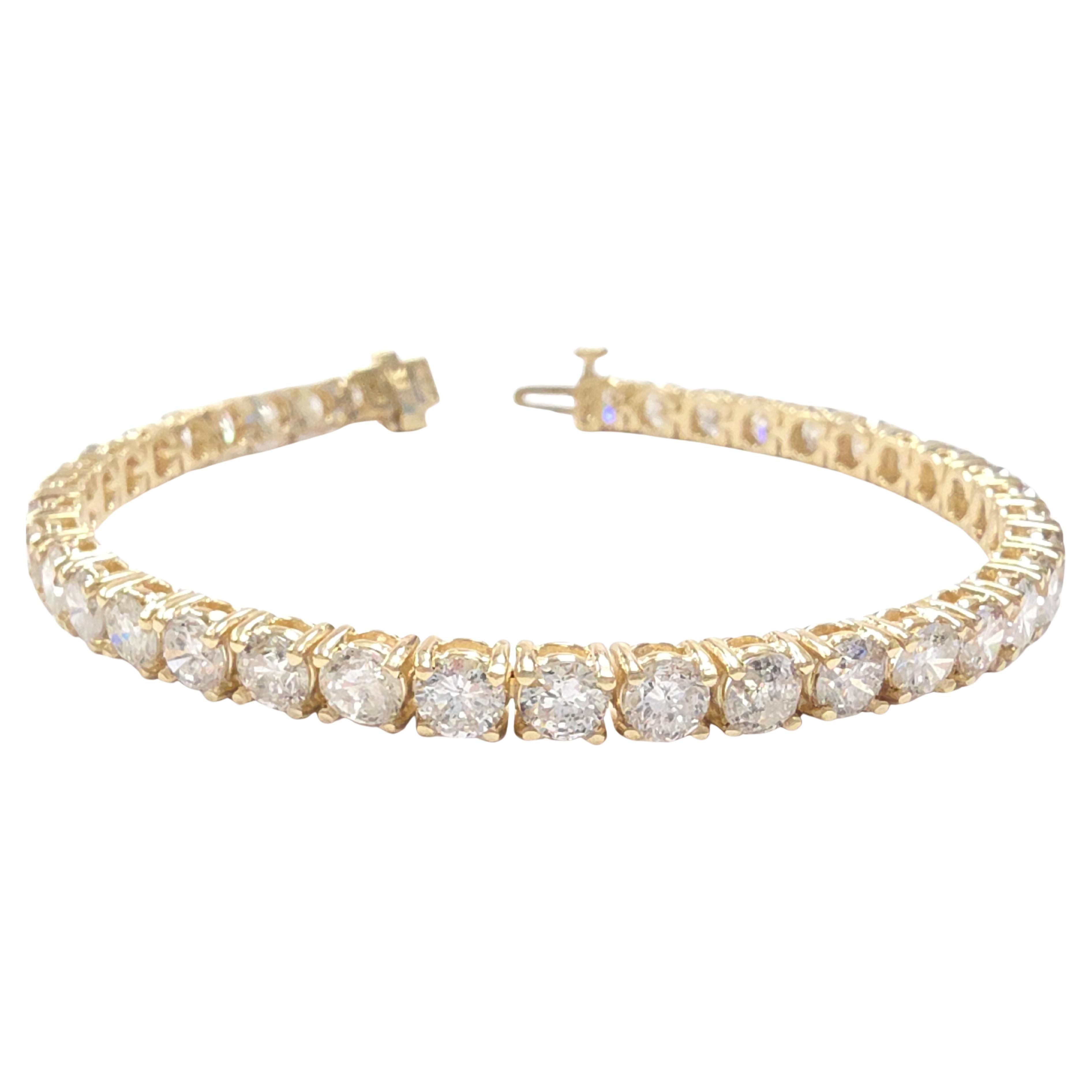 Bracelet de tennis en or jaune 14K avec diamant naturel de 12,10 carats