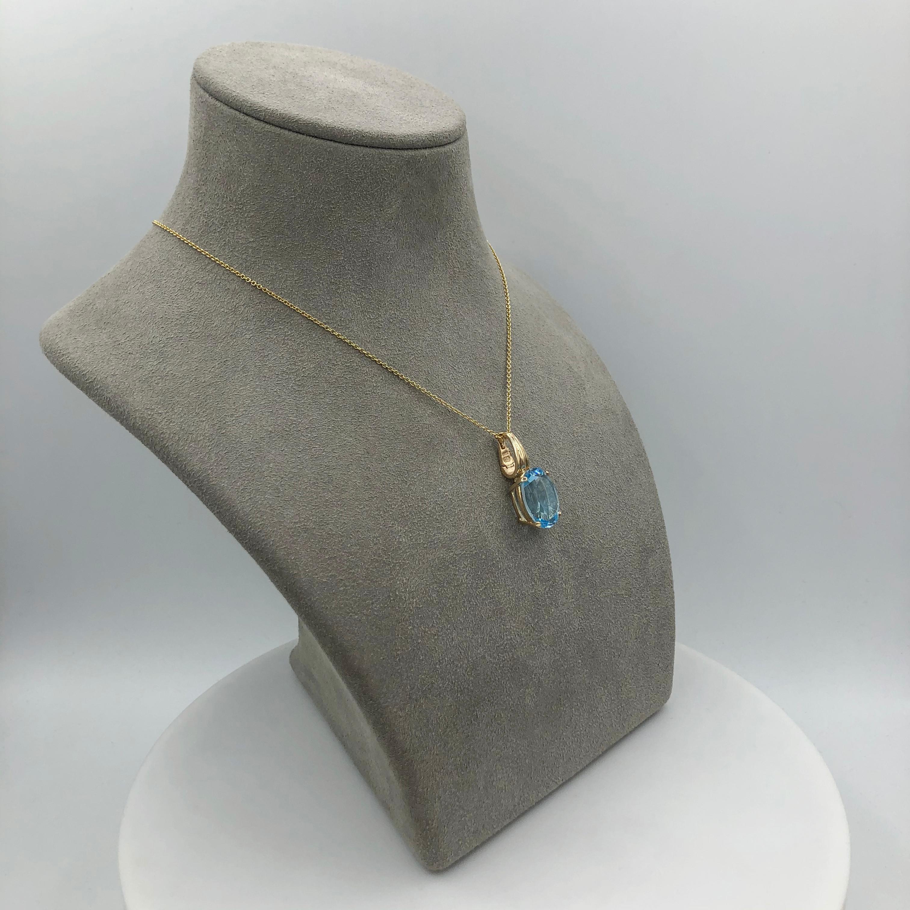 12.10 Carat Oval Cut Blue Topaz Solitaire Pendant Necklace In New Condition In New York, NY