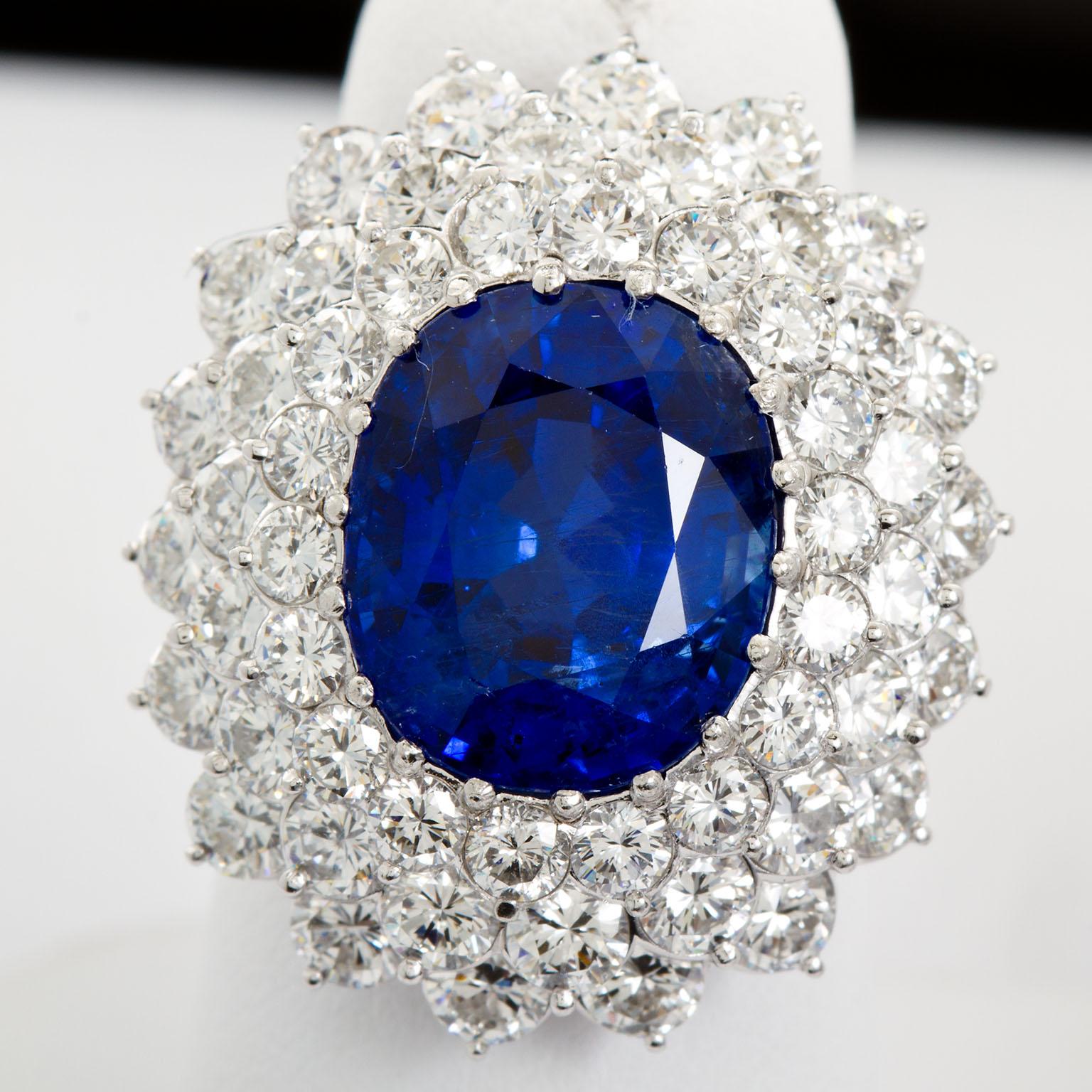 Oval Cut 12.10 Carat Burma Unheated Oval Sapphire Diamond Cluster Ring