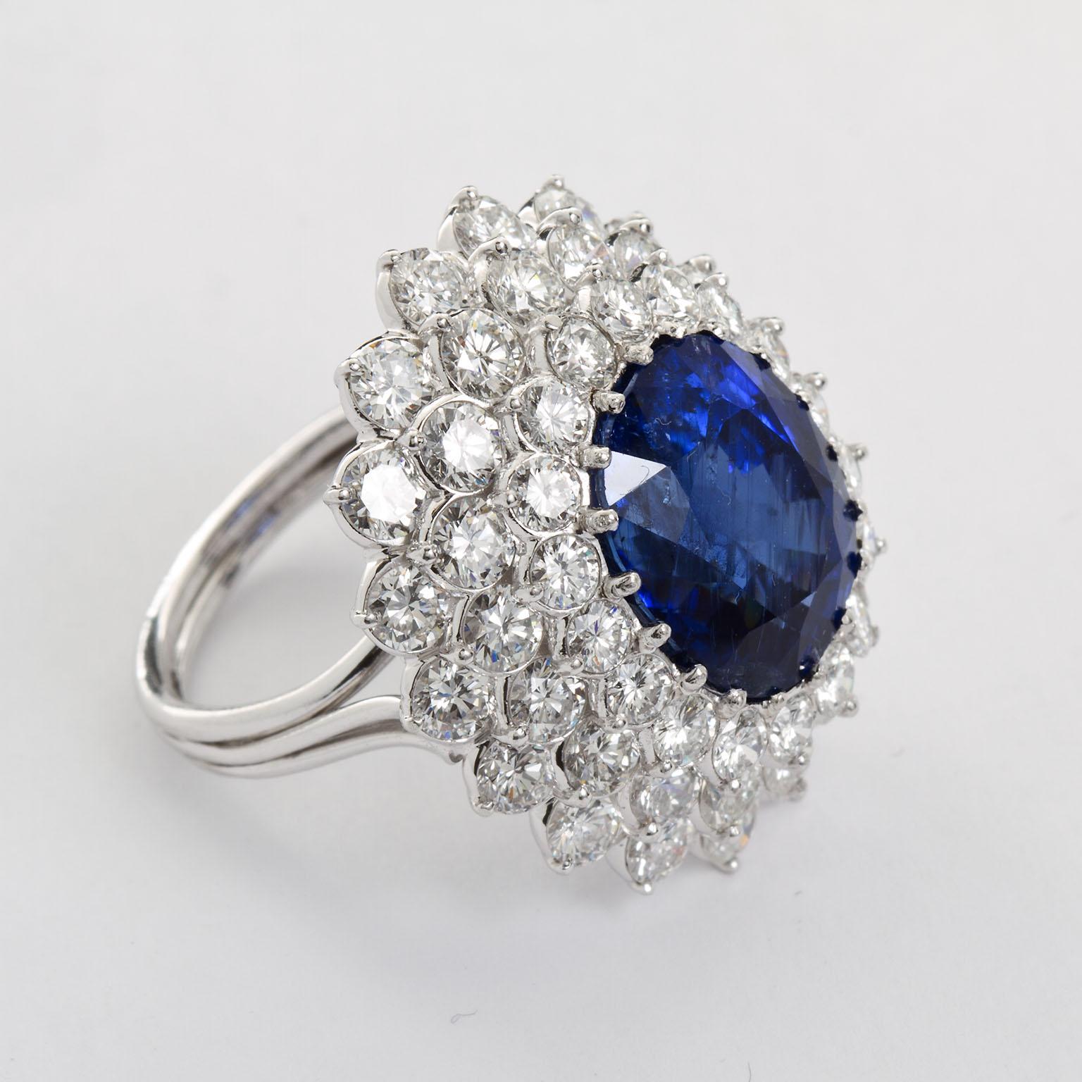 Women's 12.10 Carat Burma Unheated Oval Sapphire Diamond Cluster Ring