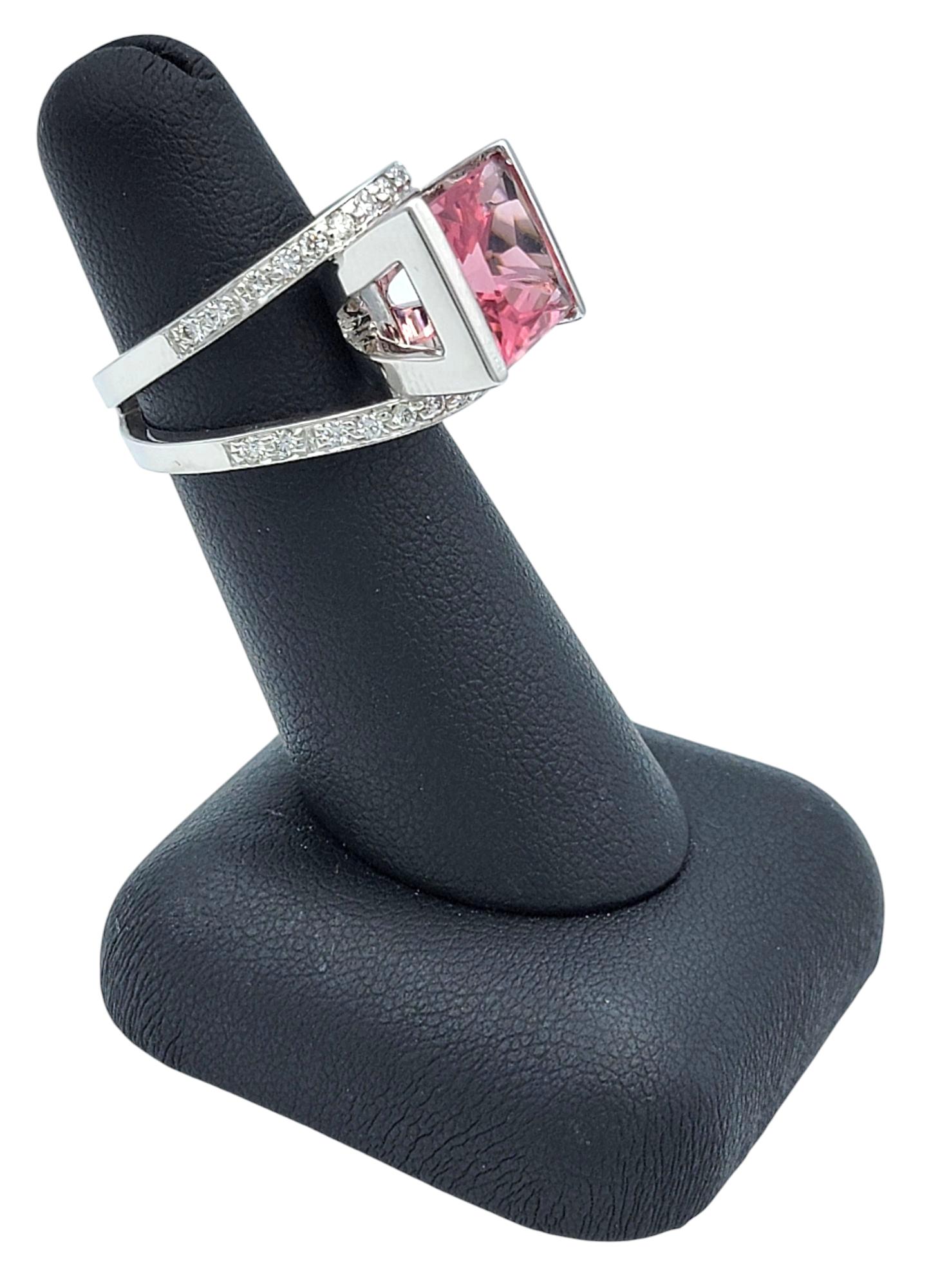 12.10 Carat Pink Tourmaline and Diamond Split Shank Cocktail Ring 14 Karat Gold For Sale 8