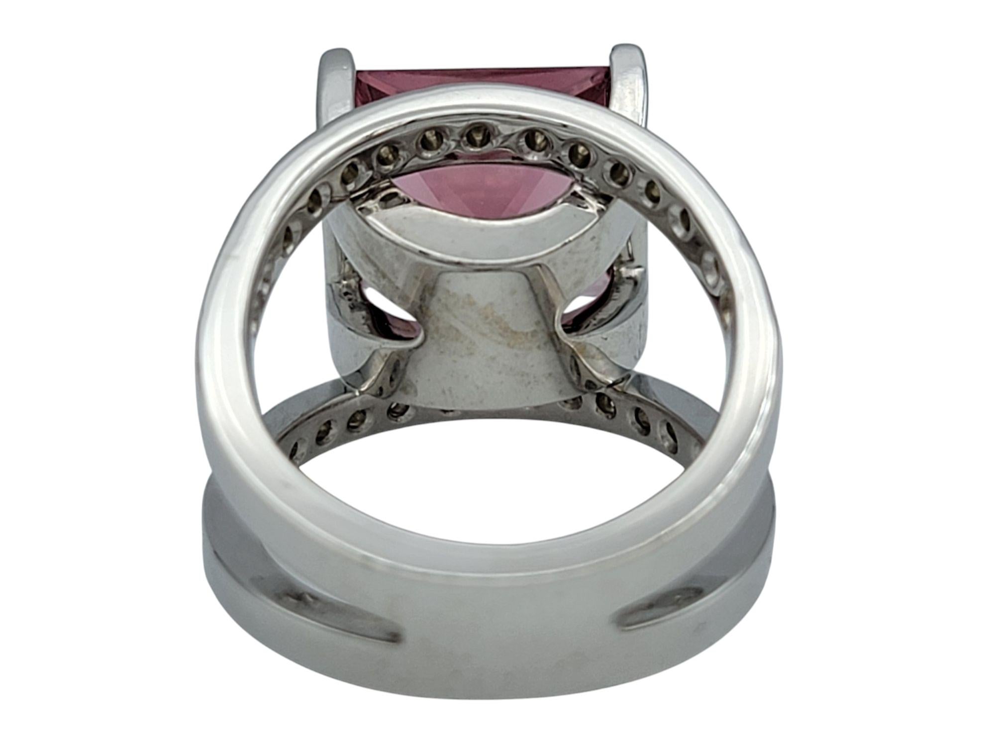 12.10 Carat Pink Tourmaline and Diamond Split Shank Cocktail Ring 14 Karat Gold For Sale 2