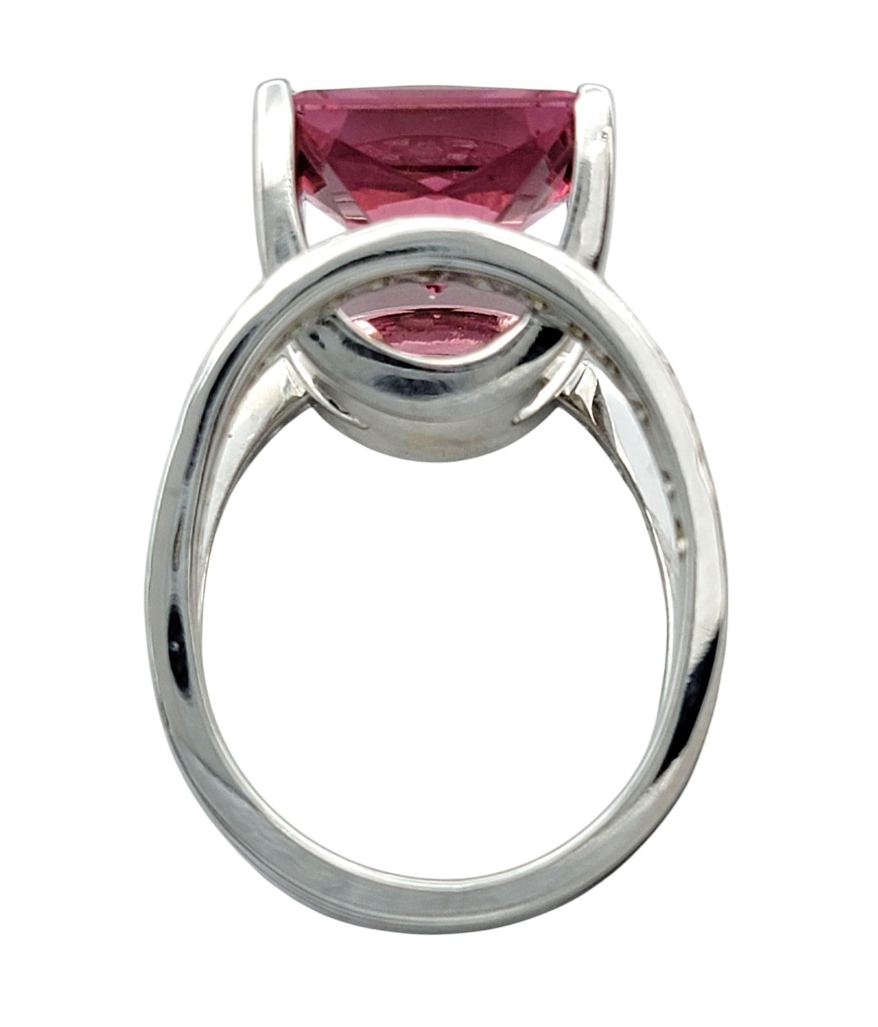 12.10 Carat Pink Tourmaline and Diamond Split Shank Cocktail Ring 14 Karat Gold For Sale 3