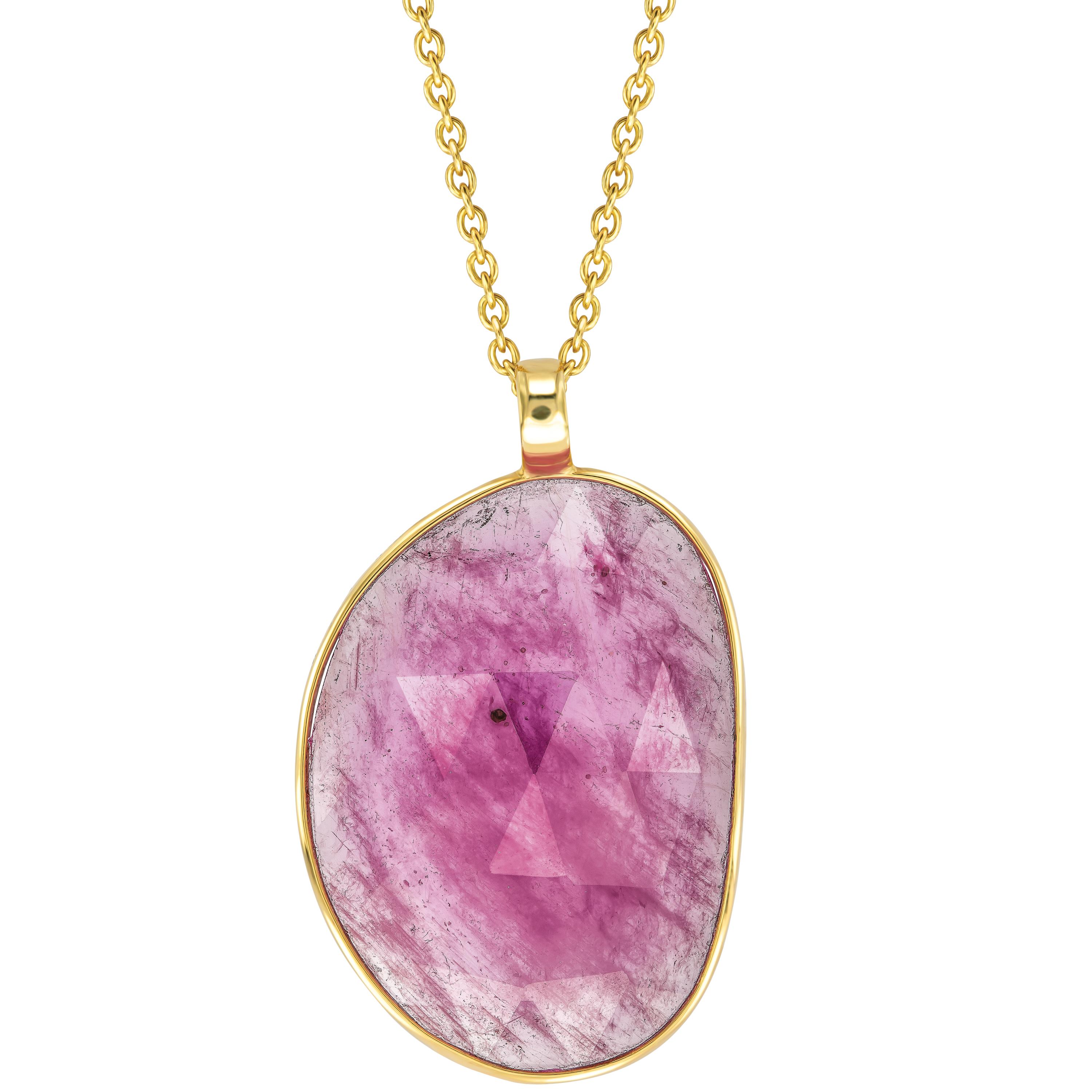 Contemporary 12.10 Carat Ruby Diamond Rose Cut 18 Karat Yellow Gold Pendant Necklace  For Sale