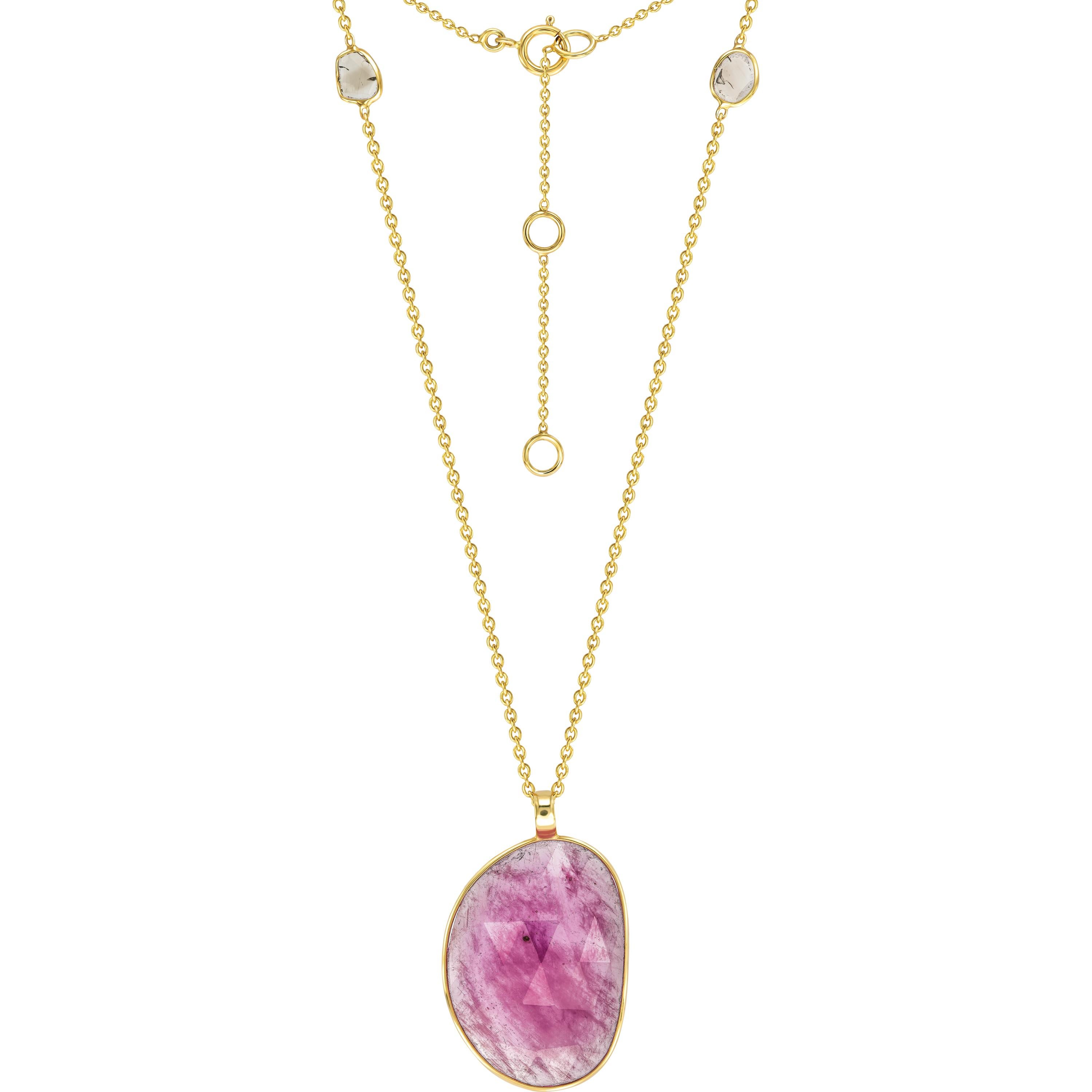 Collier pendentif en or jaune 18 carats avec diamants et rubis taille rose de 12,10 carats 