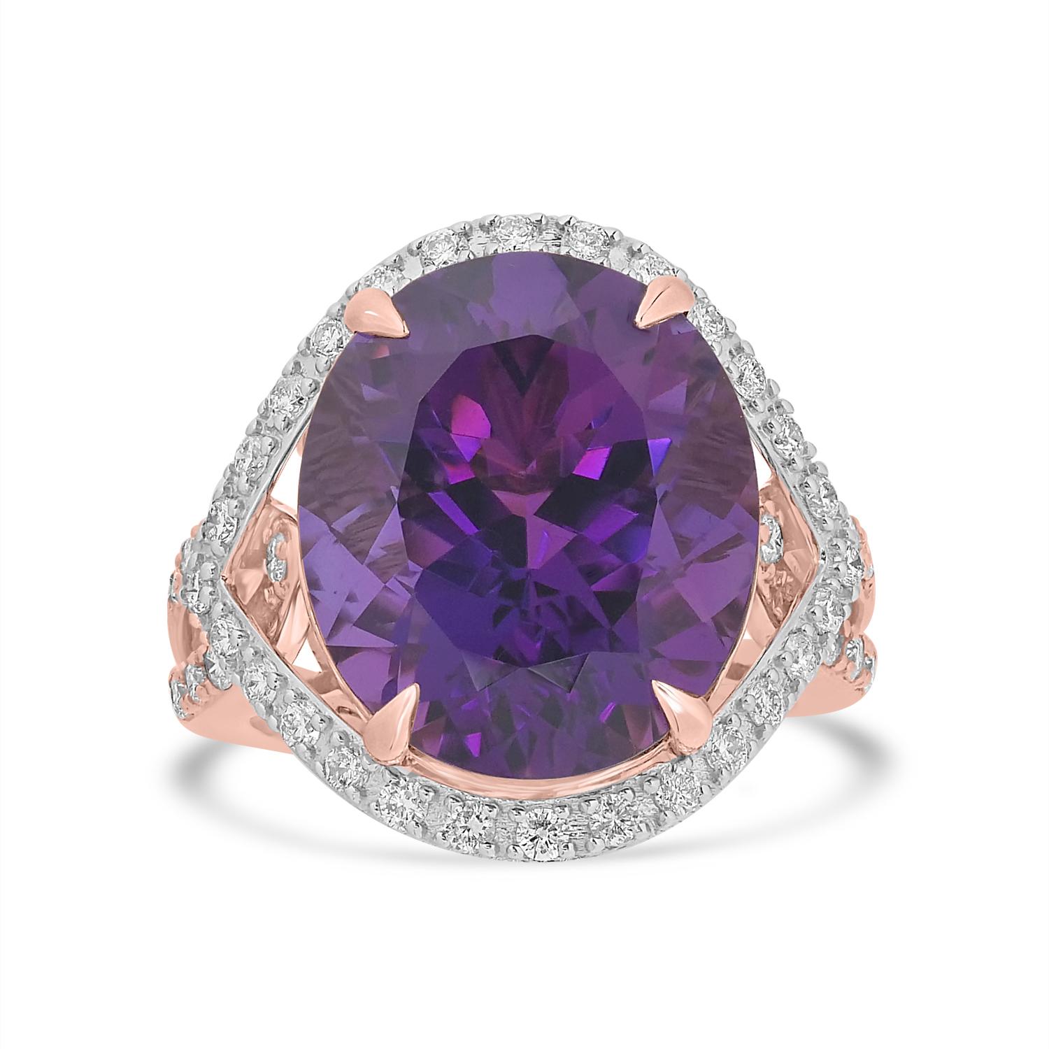 Contemporary 12.10 Carat Uruguay Amethyst and Diamond Ring For Sale