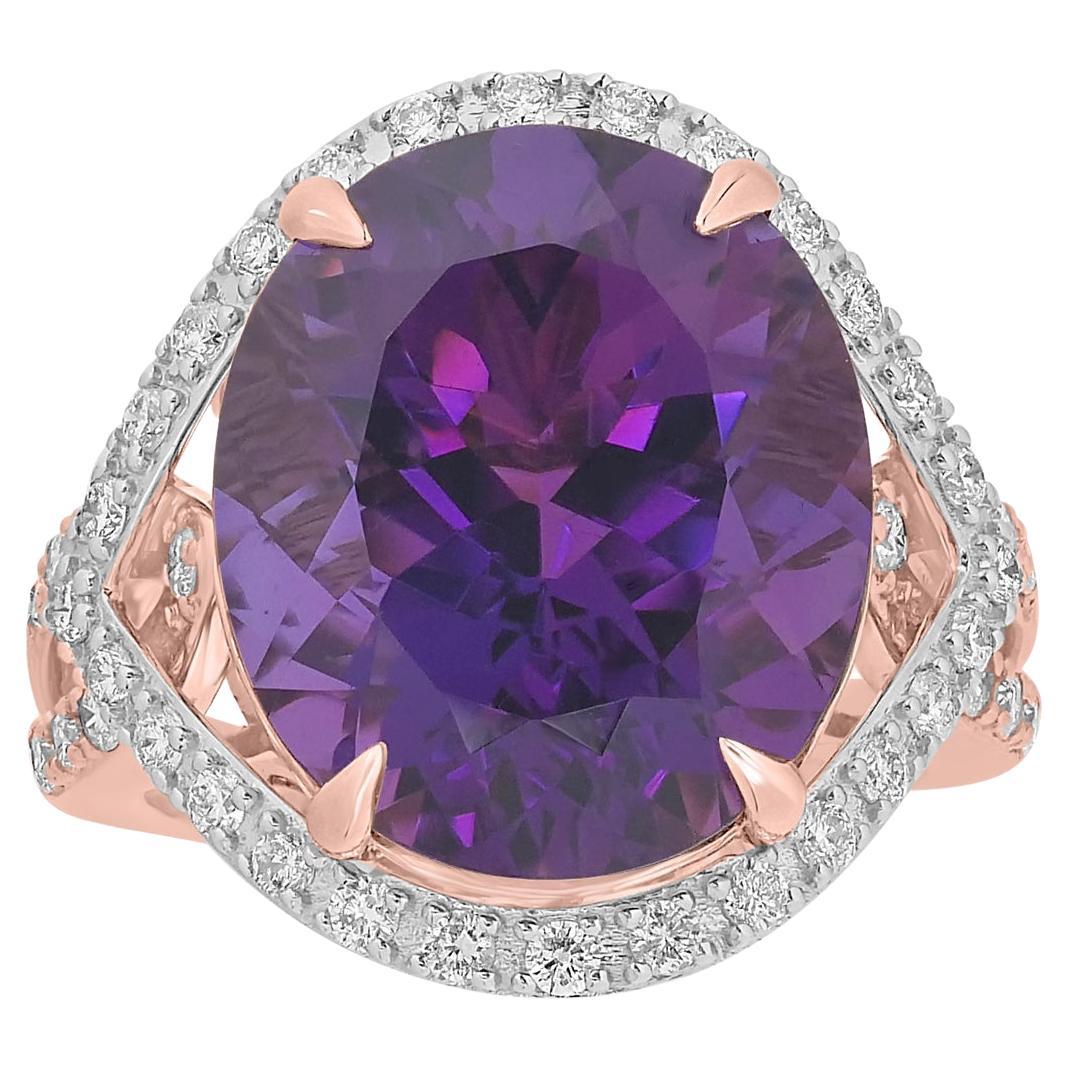 12.10 Carat Uruguay Amethyst and Diamond Ring For Sale