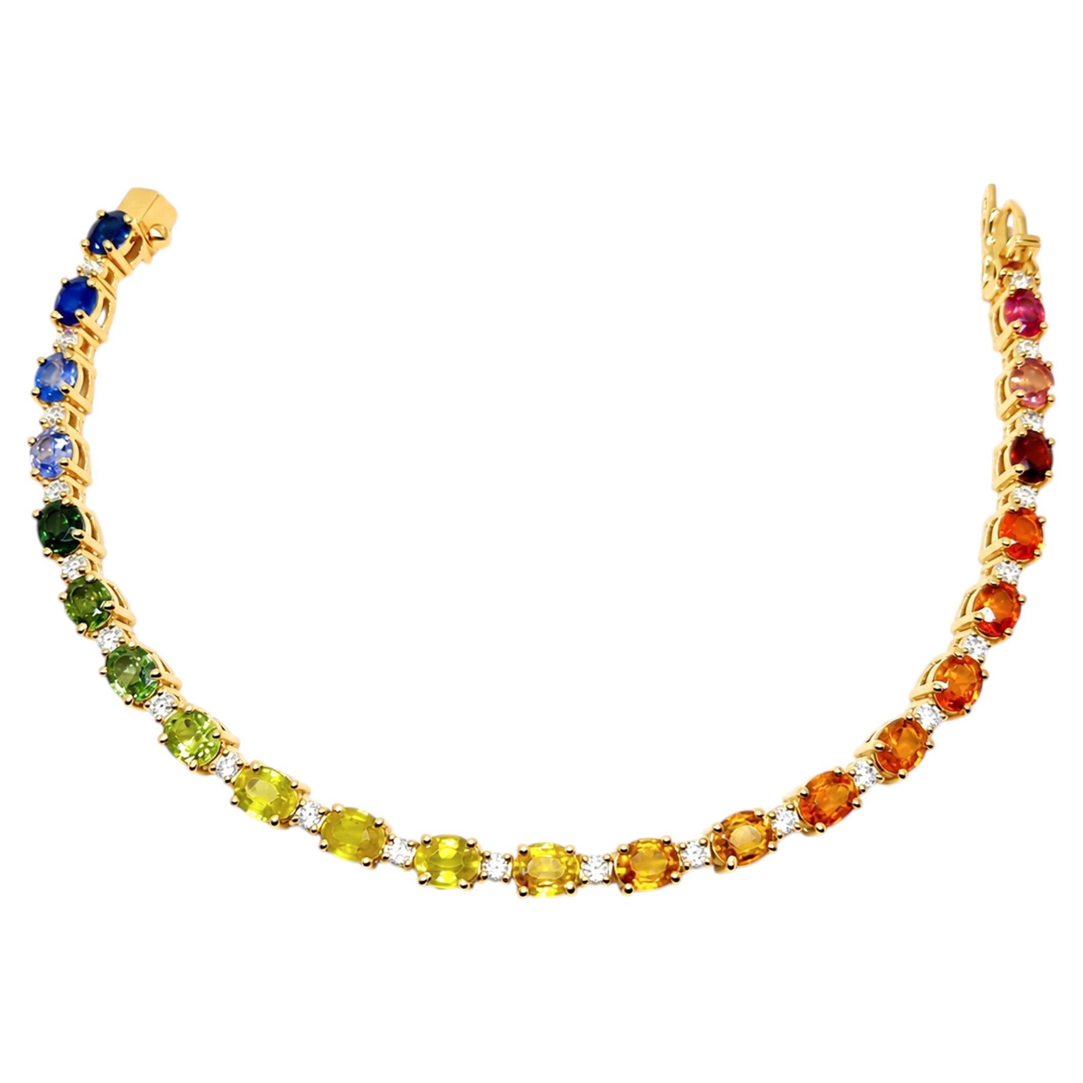 12.10 Ct Natural Multi Sapphire Diamond Bracelet 0.70 Ct HI VS Diamond 14K Gold
