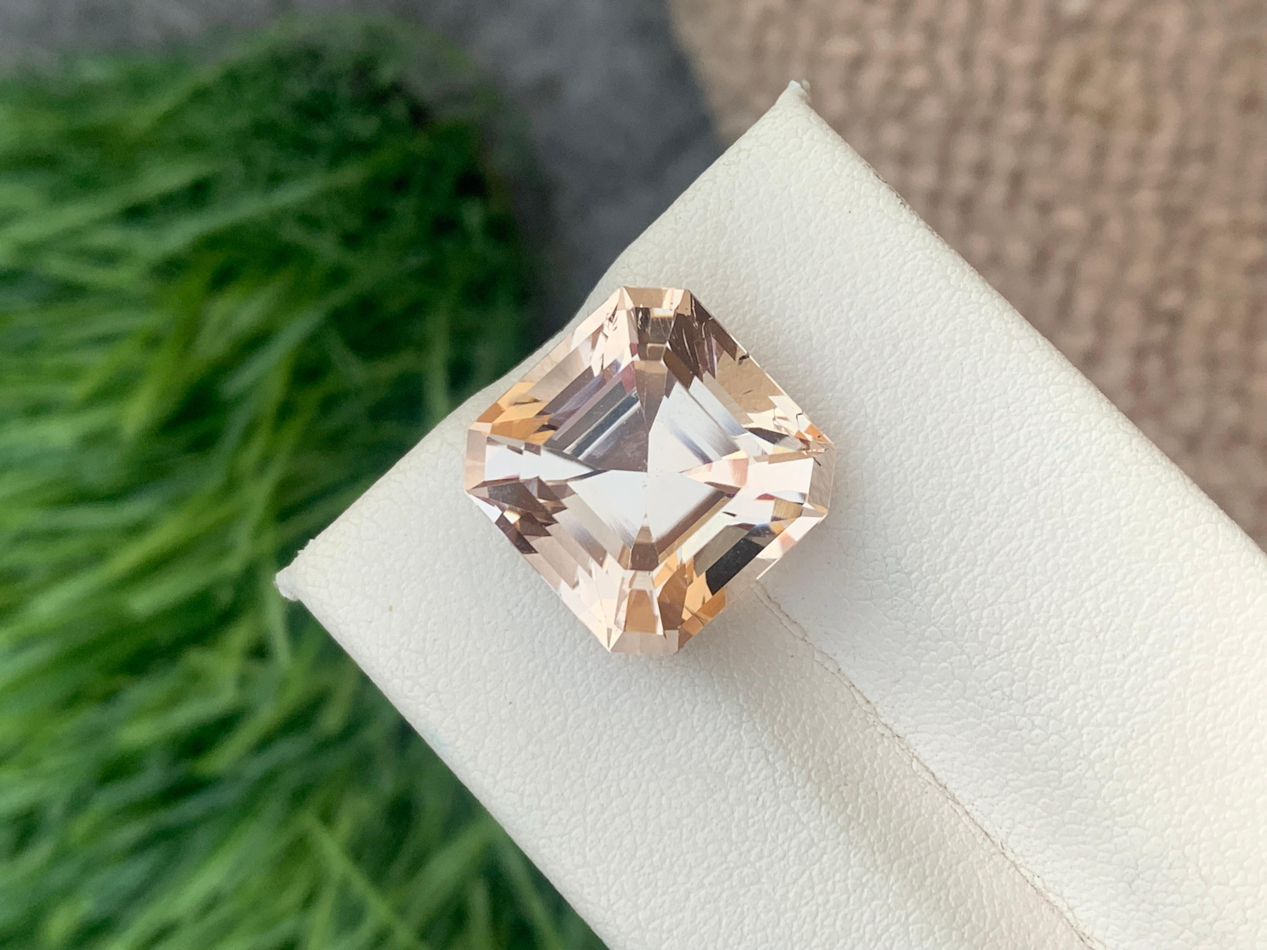 Gemstone Type : Morganite
Weight : 12.10 Carats
Dimensions : 13.9x13.7x10.6 Mm
Origin : Brazil
Clarity : SI
Shape: Asscher Cut
Color: Peach 
Certificate: On Demand
Morganite is believed to bring healing, compassion and promise to those who wear it.