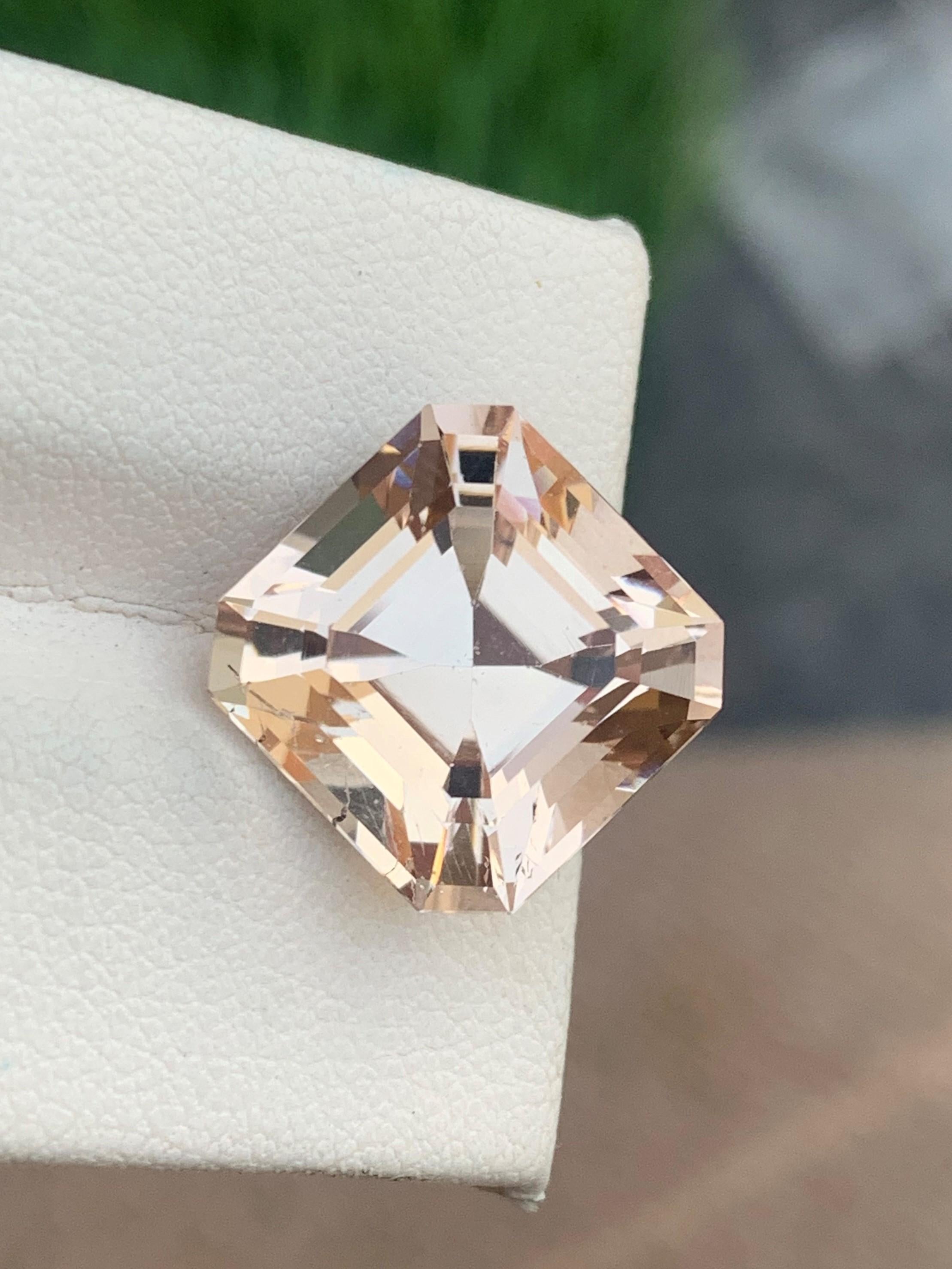 Arts and Crafts 12.10cts Natural Loose Peach Morganite Gemstone Asscher Cut for Jewelry Making For Sale