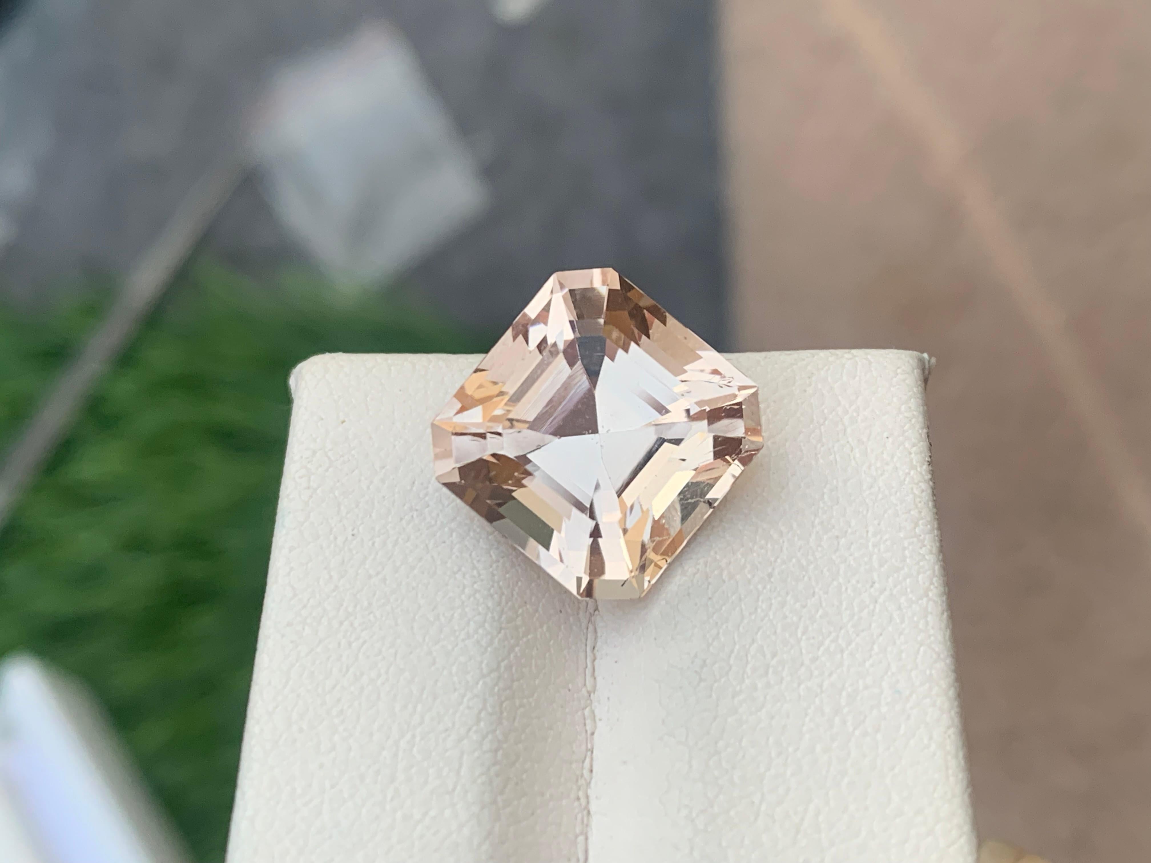 12.10cts Natural Loose Peach Morganite Gemstone Asscher Cut for Jewelry Making In New Condition For Sale In Peshawar, PK