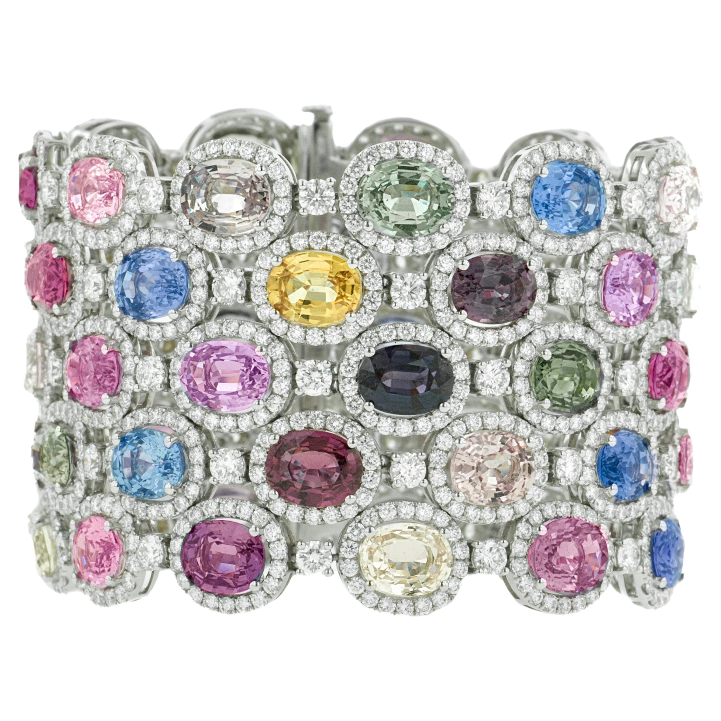 Diana Bracelet en saphirs multicolores et diamants de 121,00 carats en vente