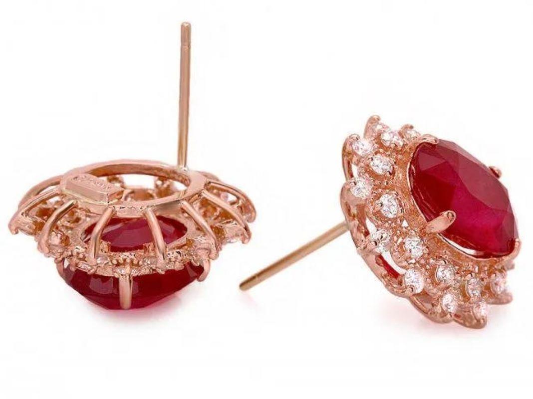 12.10Ct Natural Ruby and Diamond 14K Solid Rose Gold Earrings

Total Natural Rubies Weight: Approx.  10.90 Carats

Natural Ruby Measures: Approx. 12 x 9 mm

Ruby Treatment: Fracture Filling

Total Natural Round Cut Diamonds Weight: Approx.  1.20
