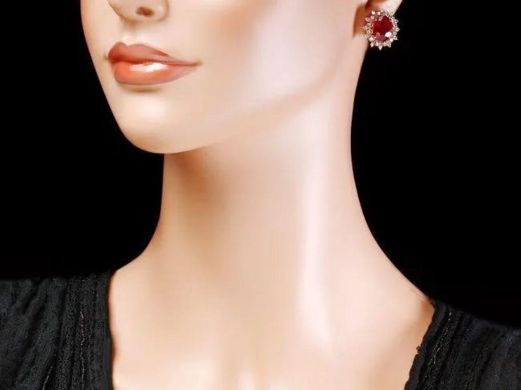 12.10ct Natural Ruby and Diamond 14K Solid Rose Gold Earrings In New Condition For Sale In Los Angeles, CA