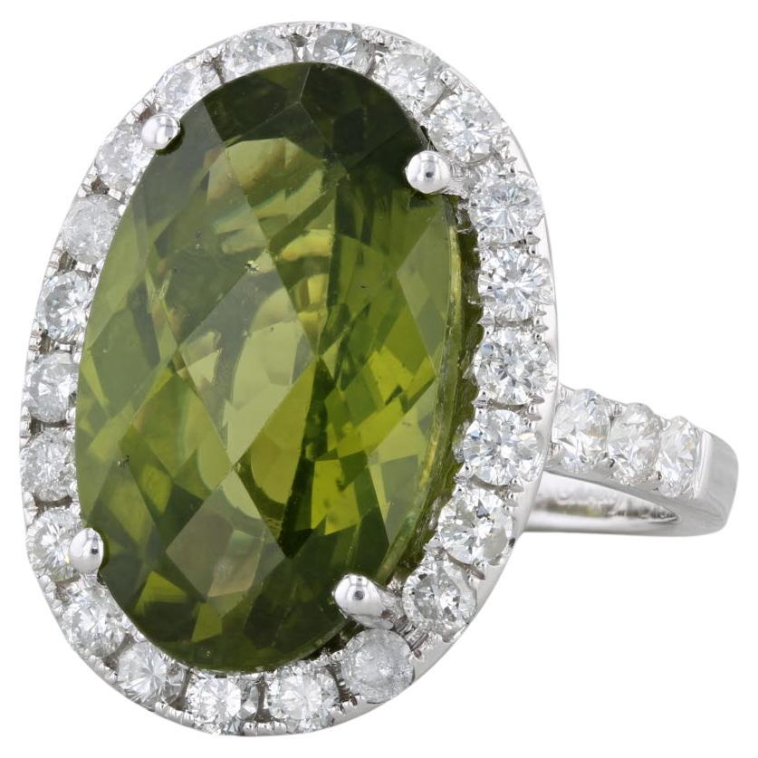 12.10ctw Peridot Diamond Halo Ring 18k White Gold Size 7 M Christoff