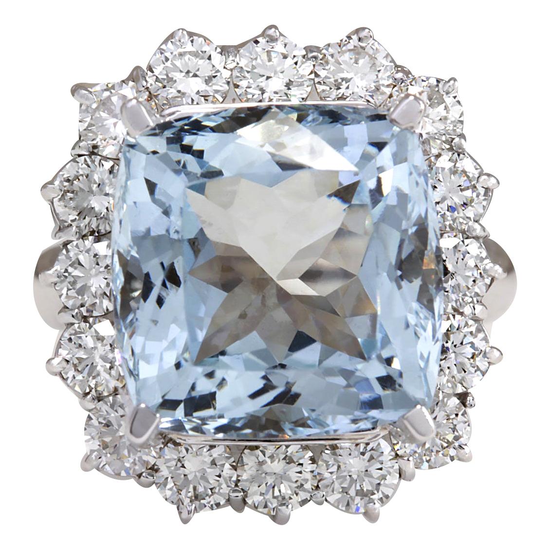 12.11 Carat Aquamarine 18 Karat White Gold Diamond Ring