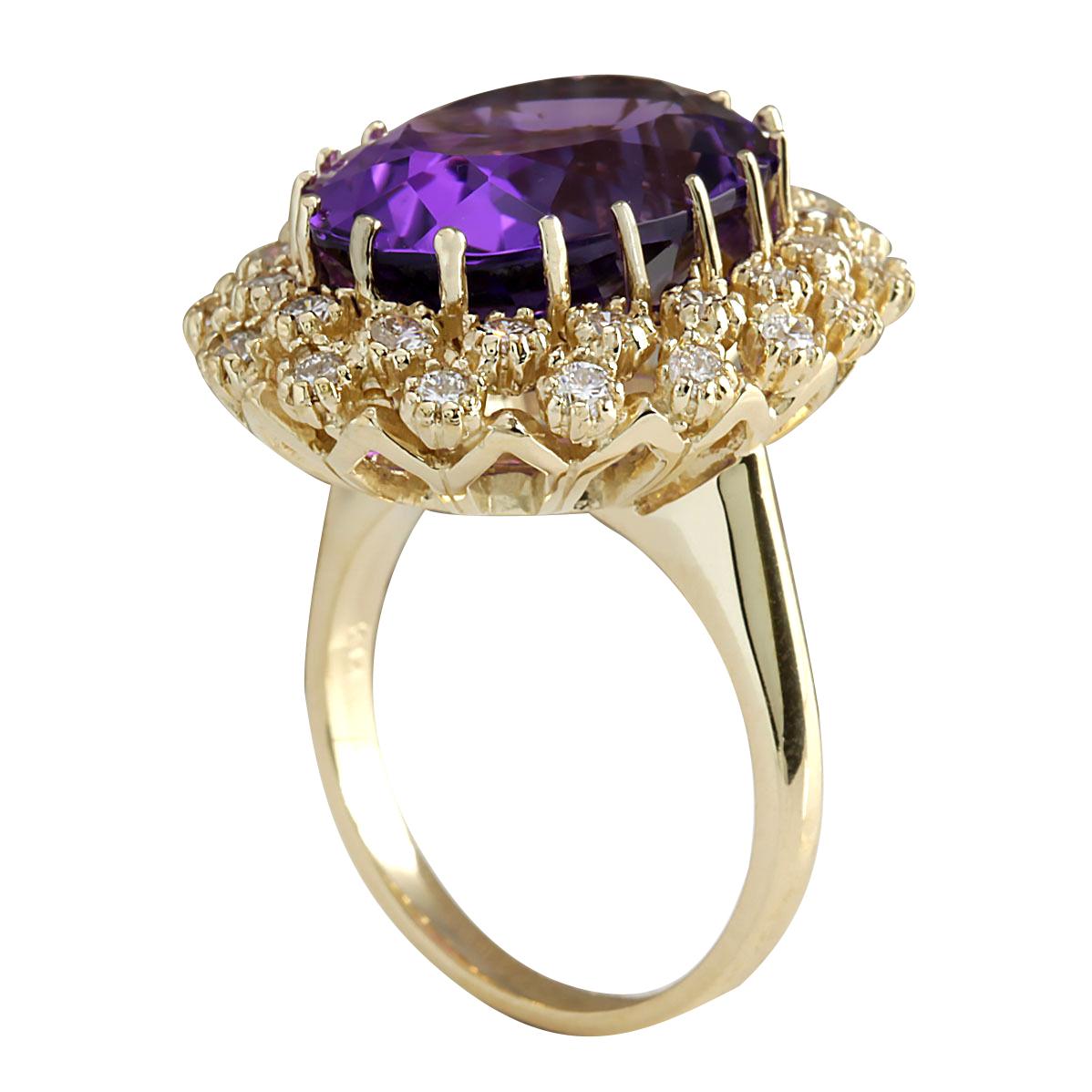Oval Cut Natural Amethyst 14 Karat Yellow Gold Diamond Ring For Sale